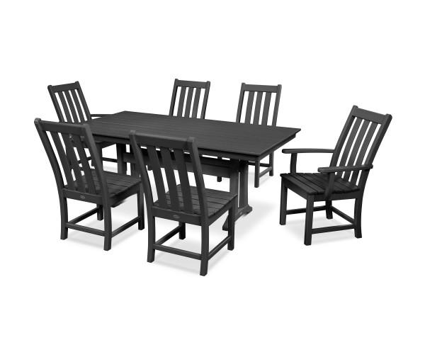 Polywood Black Vineyard 7-Piece Farmhouse Trestle Dining Set - Outdoor Patio Furniture for Garden, Backyard & Poolside Dining