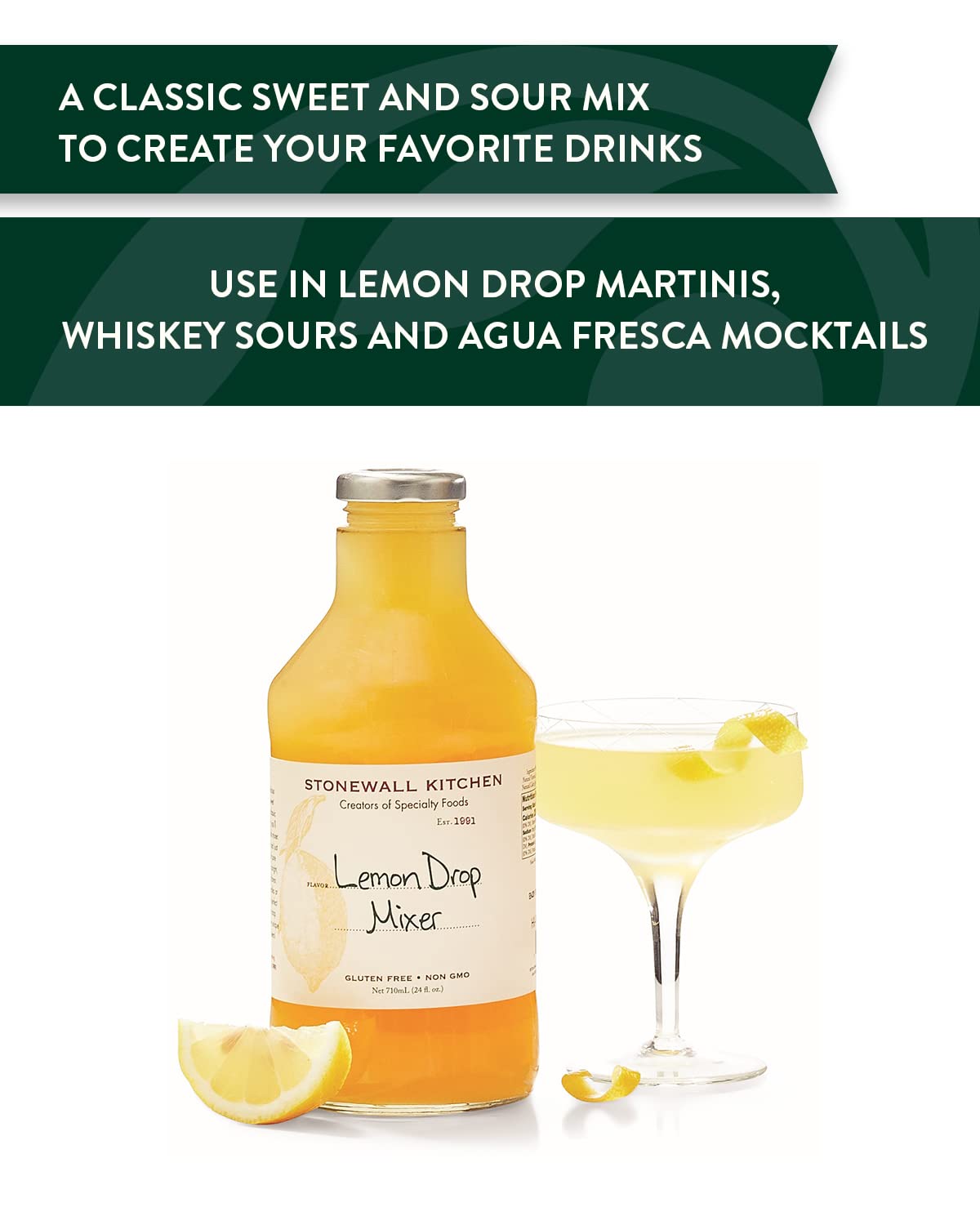 Stonewall Kitchen Lemon Drop Mixer - 24oz (Pack of 2) | Premium Cocktail Mixer for Margaritas, Lemon Drops & Summer Drinks | Perfect for Parties, BBQs & Home Bars