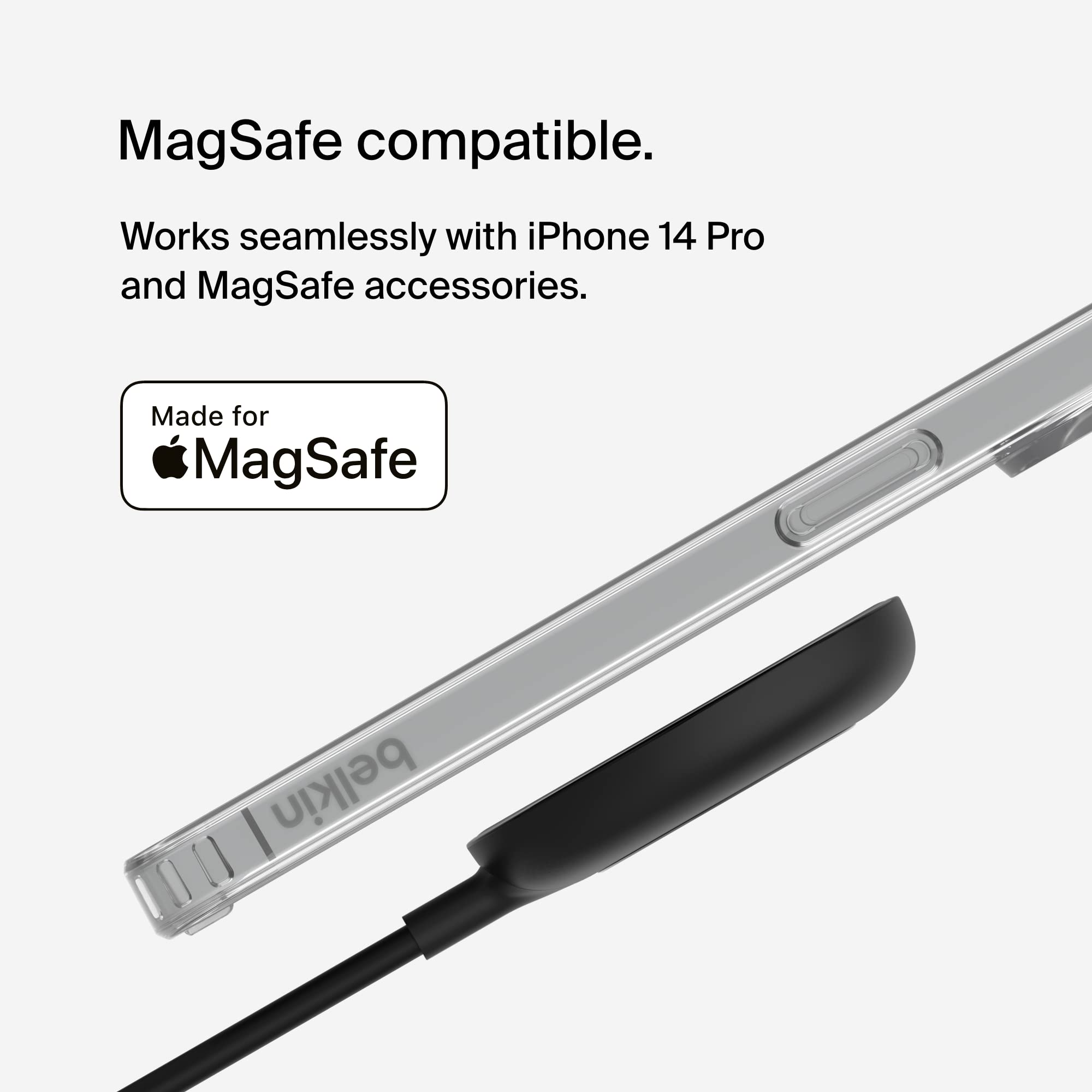 Belkin MagSafe Compatible iPhone 14 Pro Case - Clear Magnetic Protective Cover with Built-in Magnets & Raised Edge Bumper for Camera Protection | Works with MagSafe Wireless Charging | Perfect for Everyday Use, Travel & Outdoor Activities