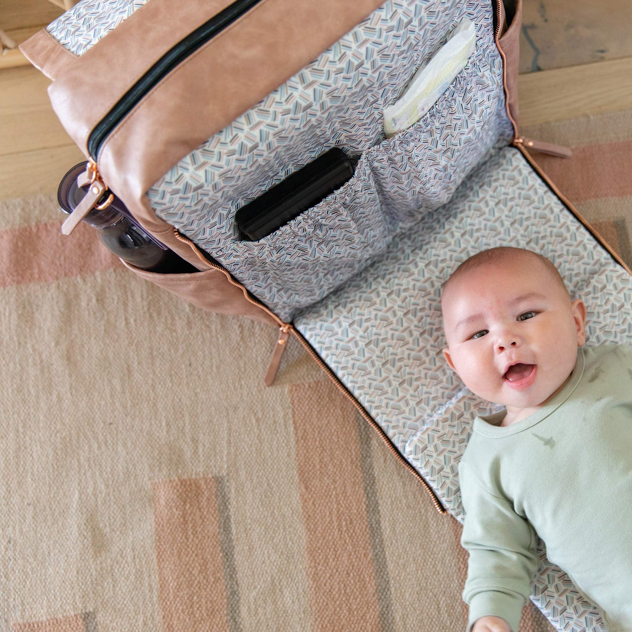 Petunia Pickle Bottom Boxy Backpack Diaper Bag - Stylish Spacious Baby Bag for On-The-Go Moms - Dusty Rose Leatherette - Perfect for Travel, Daycare & Everyday Use
