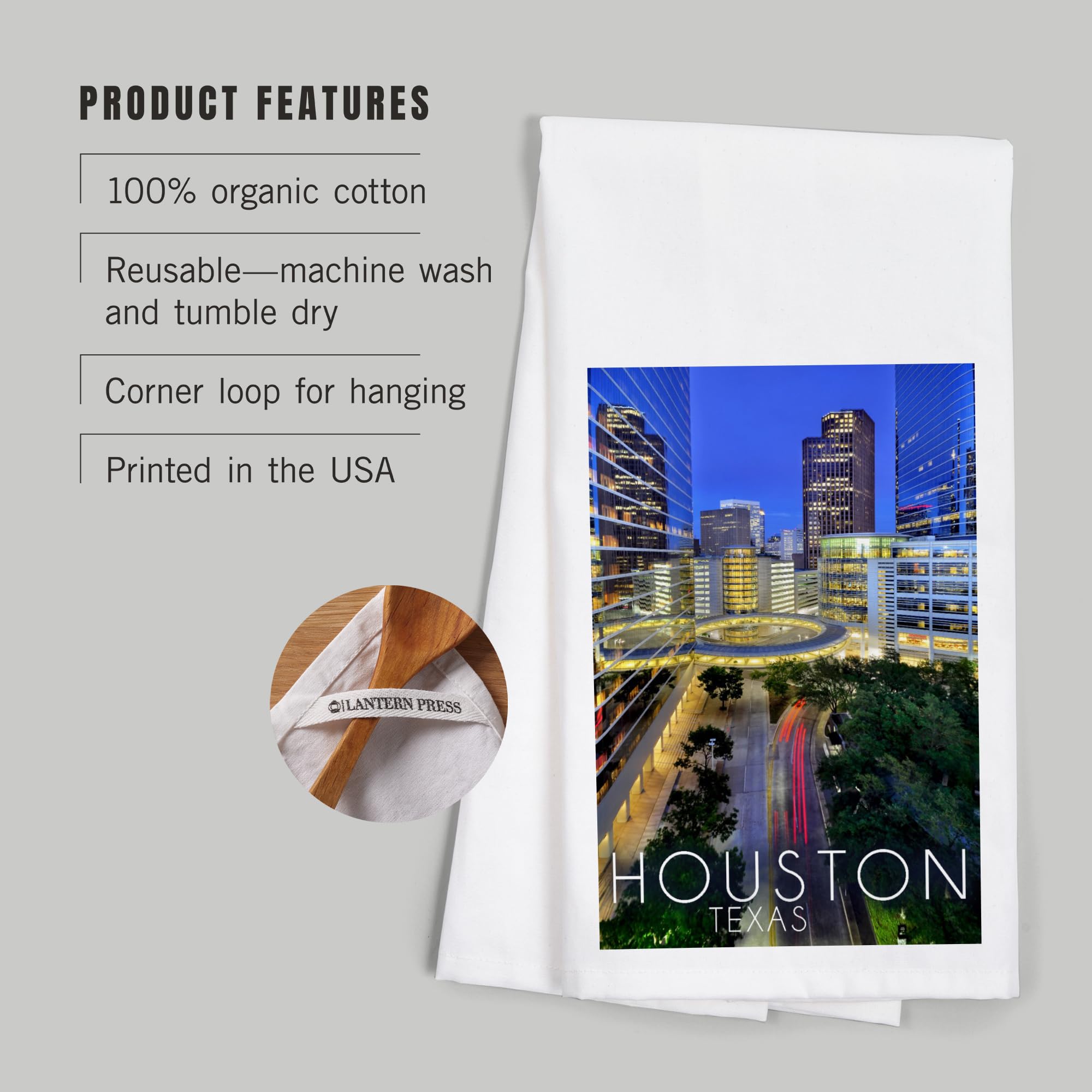 Lantern Press Houston Texas Downtown Skyline 100% Cotton Tea Towel - Decorative Hand Towel for Kitchen, Home Decor & Gifts | Perfect for Dish Drying, Wall Art & Housewarming Presents