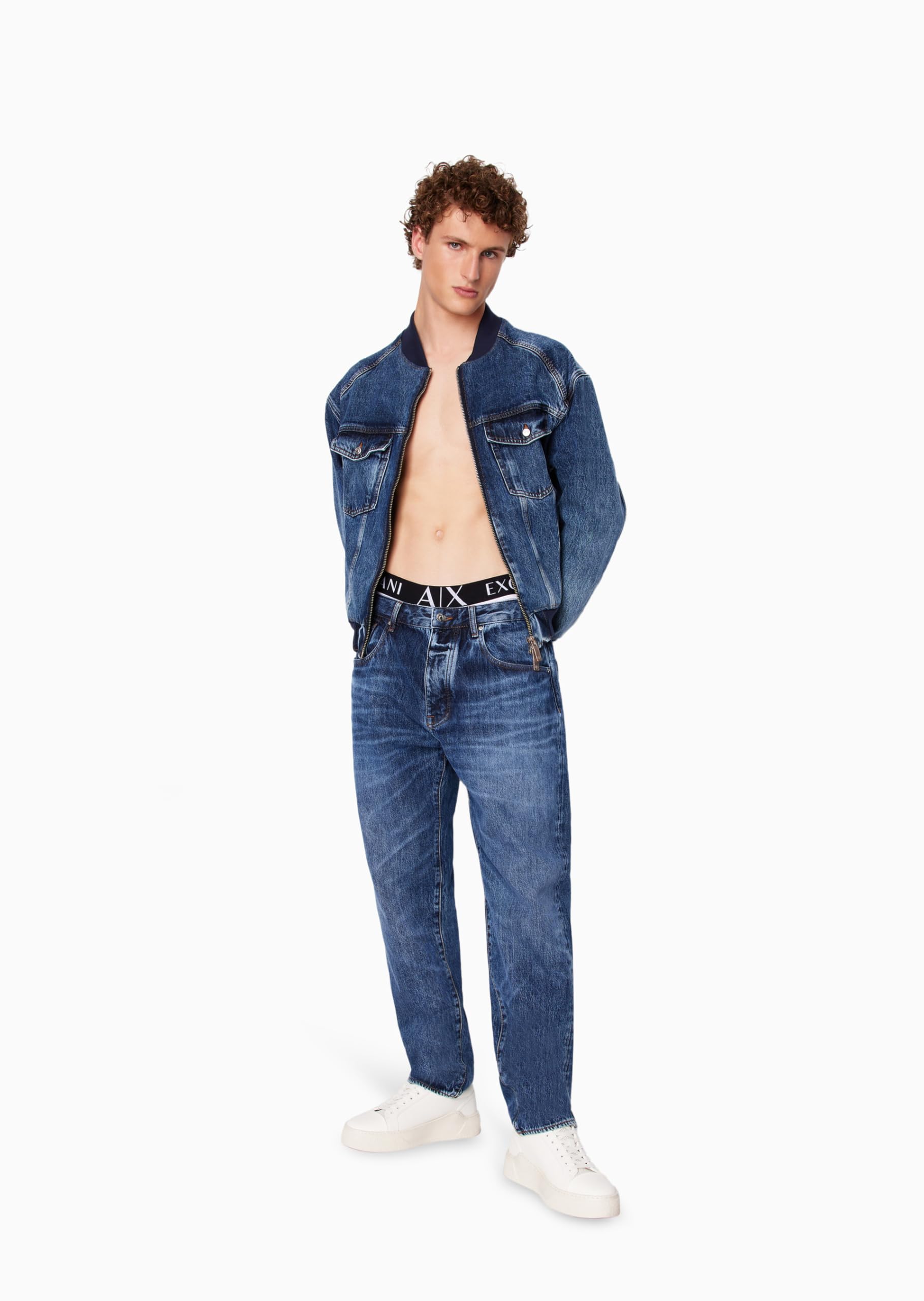 Armani Exchange Men's Limited Edition Milano Distressed Denim Bomber Jacket - Stylish Casual Outerwear for Urban Fashion & Night Out
