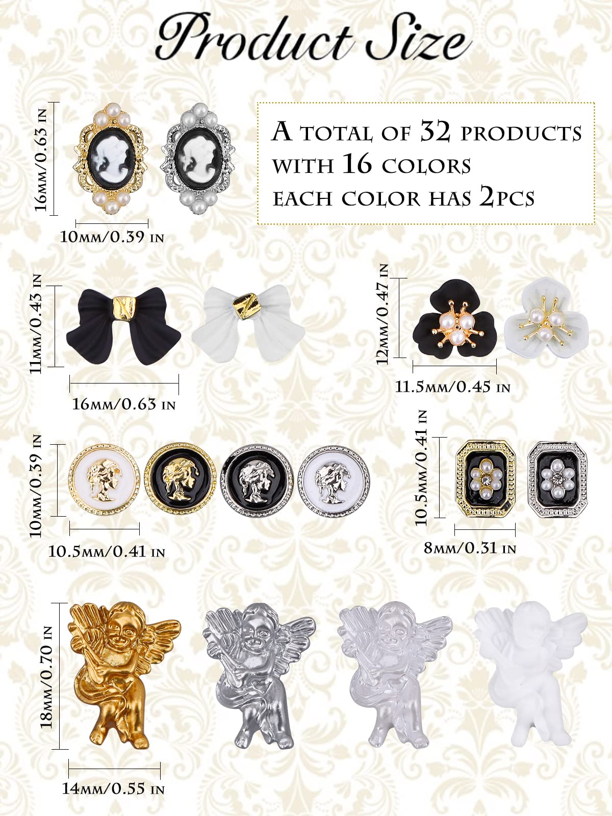 3D AB Nail Rhinestones Kit - 32PCS Gold Flower Charms for DIY Nail Art Design | Professional Nail Decoration Accessories for Manicure, Salon & Home Use