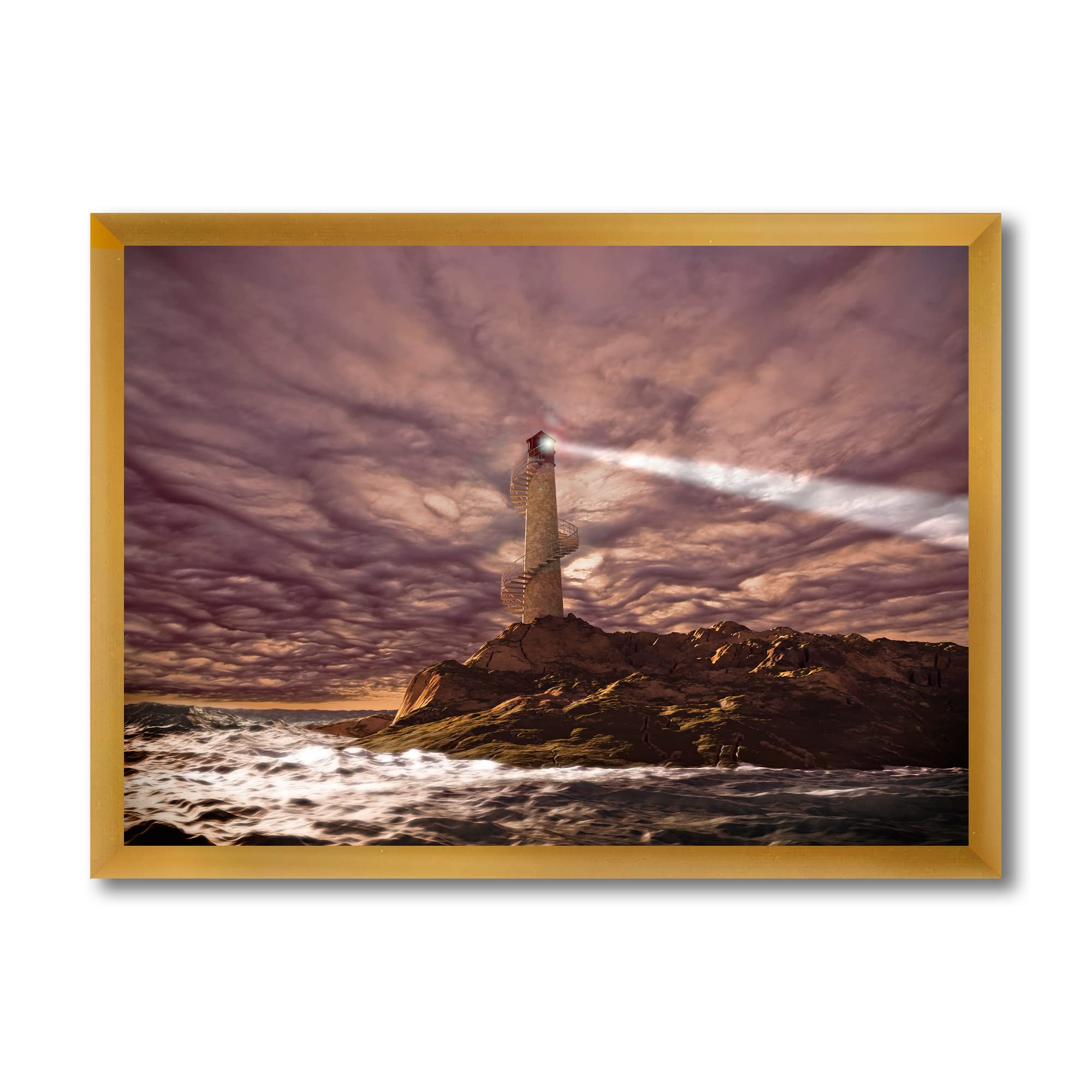 Nautical Lighthouse Wall Art - Coastal Decor for Living Room, Stormy Night Lighthouse Framed Print - Perfect for Beach House, Office & Bedroom Decor