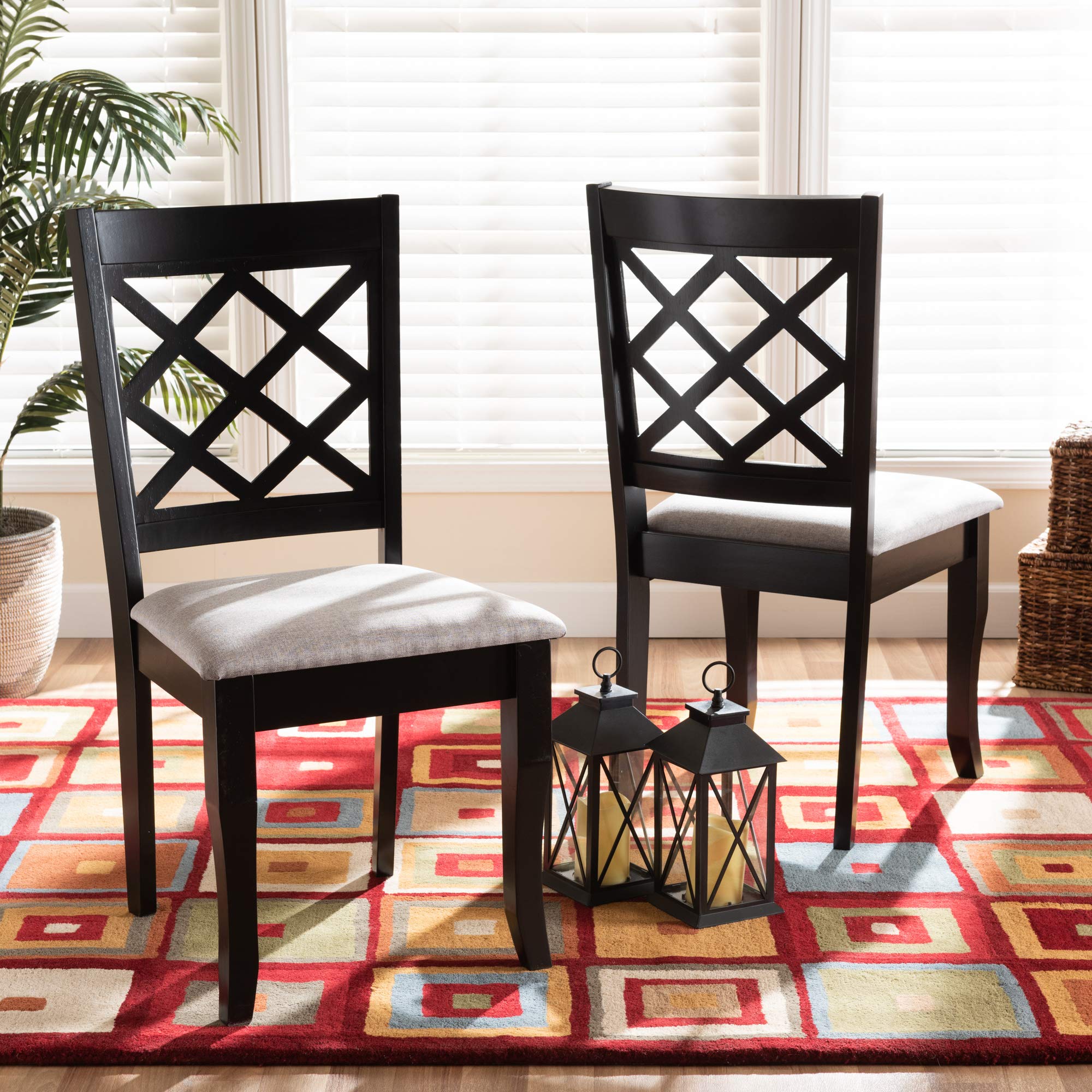 Baxton Studio Verner 2-Piece Dining Chair Set - Grey Fabric Upholstered with Dark Brown Wood Finish - Modern Kitchen & Dining Room Furniture for Home Decor