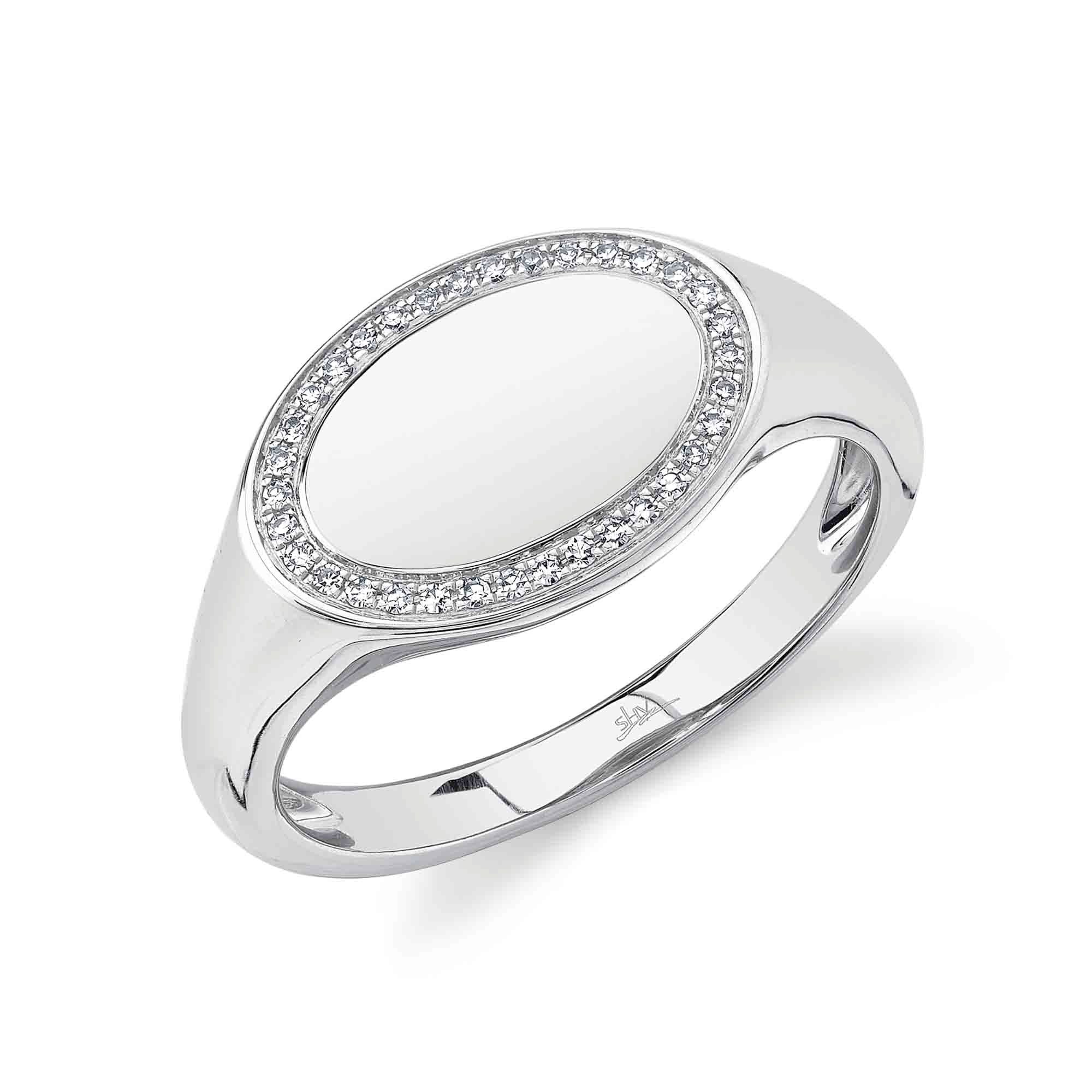 0.08 Ct 14K White Gold Diamond Signet Ring for Women - Elegant Minimalist Jewelry Gift for Anniversary, Birthday & Special Occasions | SC55021764