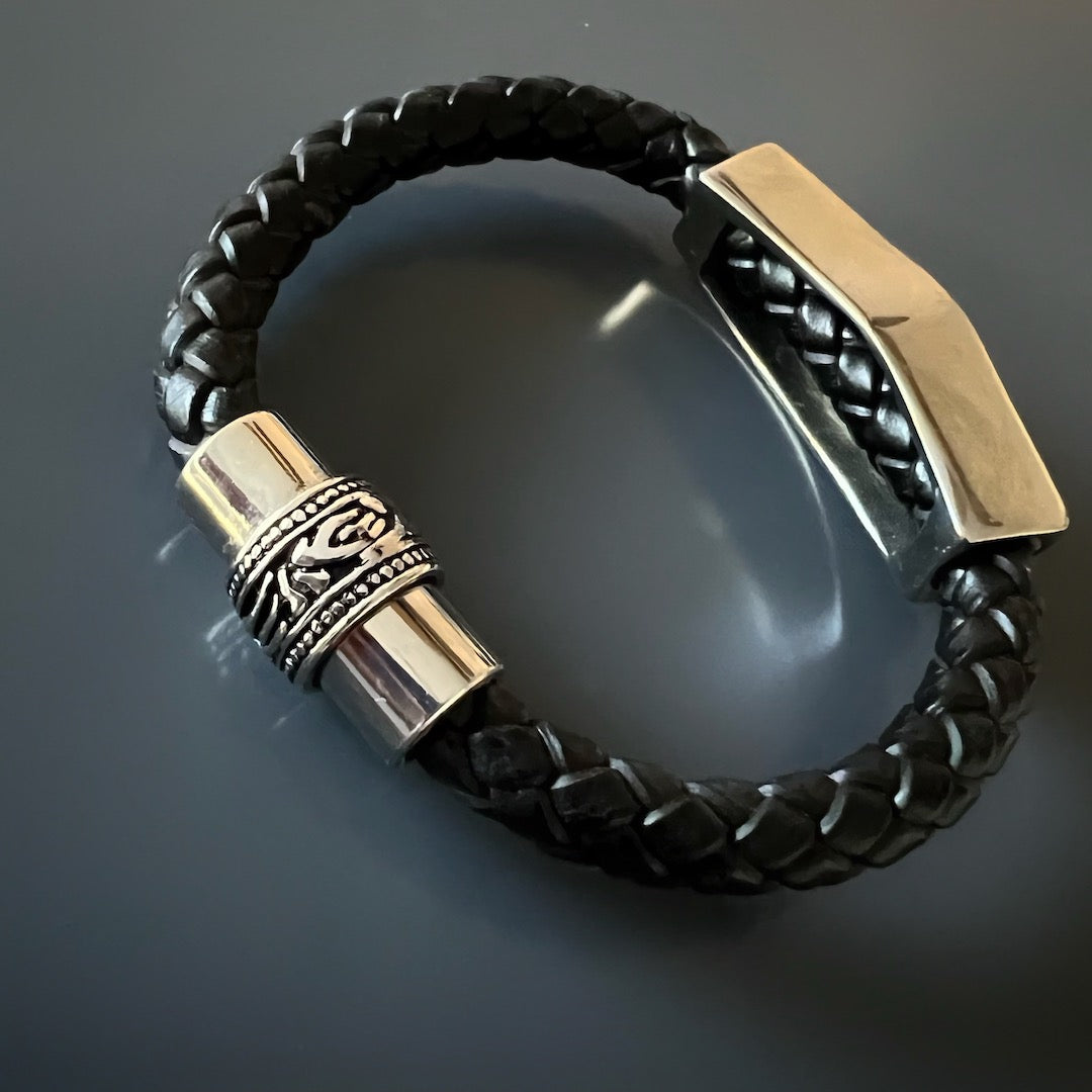 Men's Silver Tribal Black Leather Bracelet - Handmade Boho Style Jewelry for Men - Perfect for Casual Wear, Gifts & Special Occasions