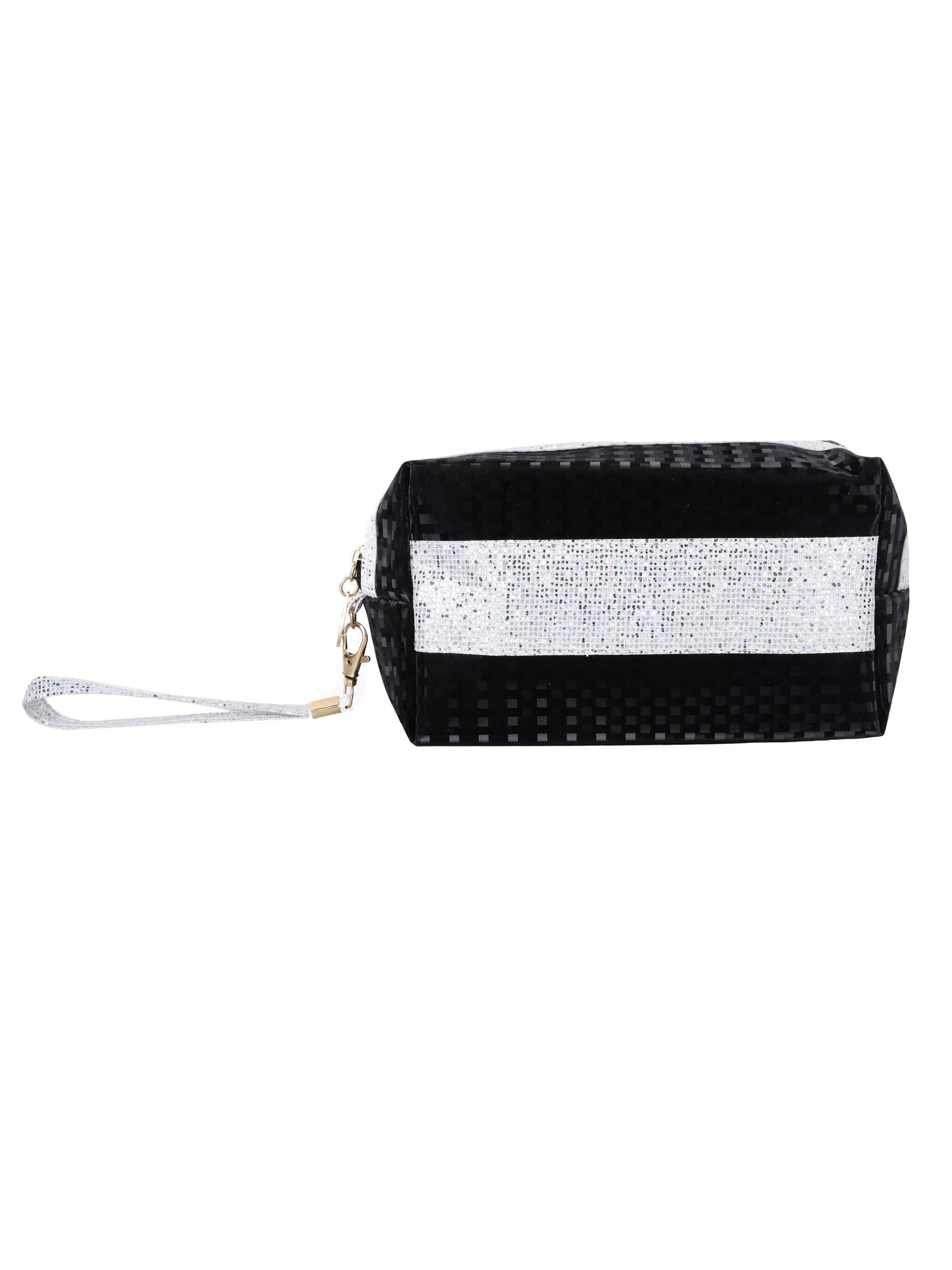 Small Handy Toiletry Bag for Women - Waterproof Cosmetic Travel Makeup Pouch with Bling (Black) | Perfect for Gym, Vacation & Daily Essentials Organization