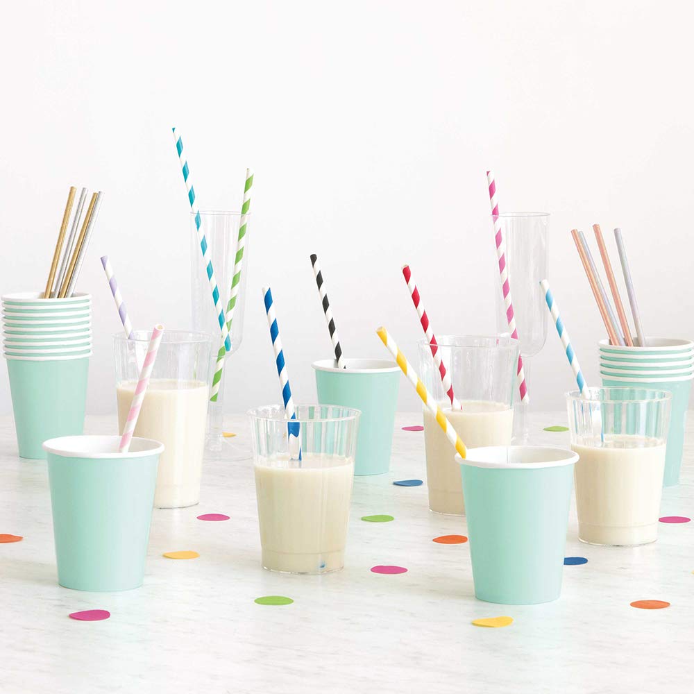 Eco-Friendly Striped Paper Smoothie Straws - 40 Pcs, Caribbean Teal Color | Biodegradable Drinking Straws for Smoothies, Cocktails & Parties | Perfect for Home, Cafes & Eco-Conscious Events