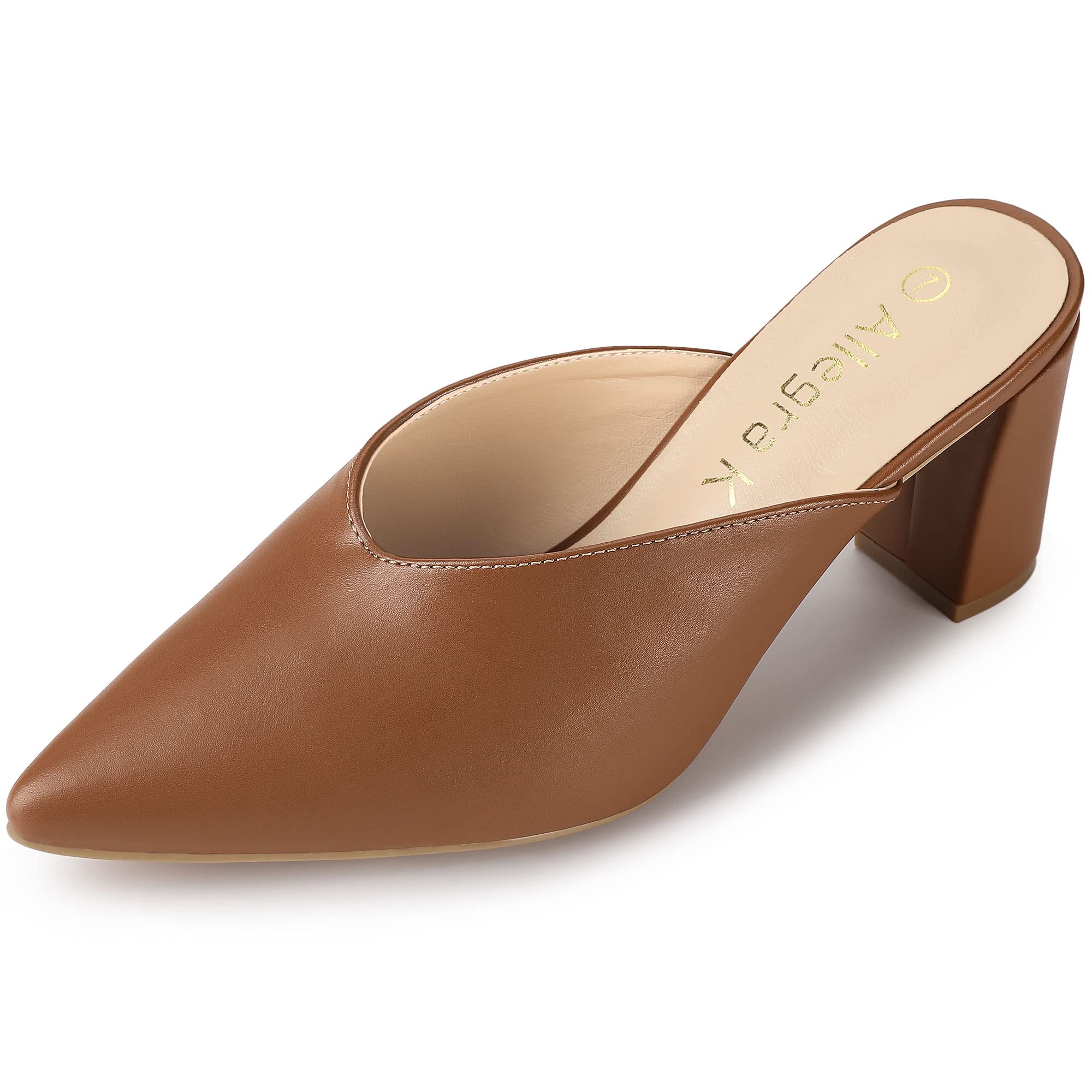 Allegra K Women's Chunky Heel Pointed Toe Slide Mules - Comfortable Dressy Sandals for Work, Party & Wedding Occasions