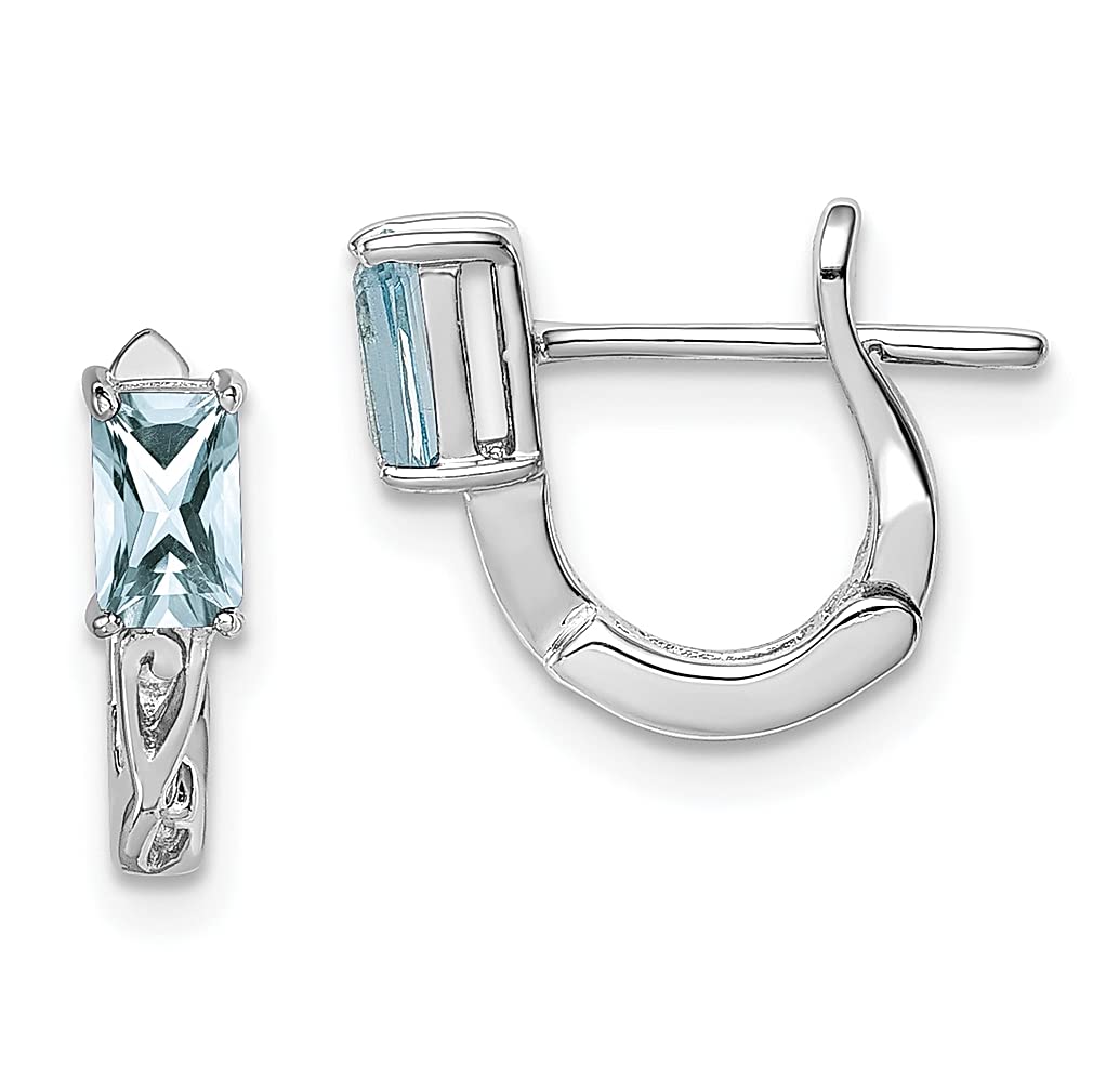 925 Sterling Silver Blue Aquamarine Hinged Hoop Earrings - March Birthstone Jewelry for Women | Elegant Drop Dangle Earrings Set | Perfect Gift for Her, Birthday, Anniversary & Special Occasions | QE Certified Gemstone Fine Jewelry