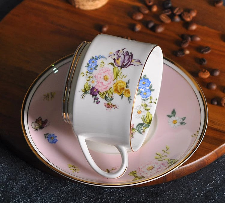 Elegant British Floral Bone China Tea Cup and Saucer Set - Royal Porcelain Coffee Cups for Afternoon Tea, Gifts, and Home Decor