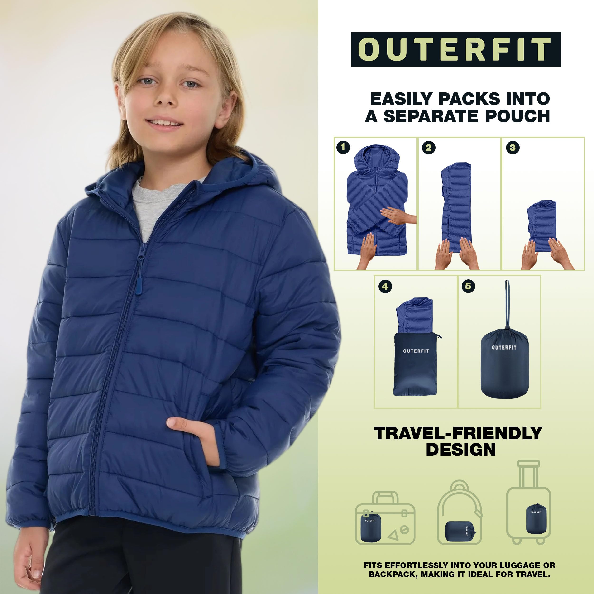 Lightweight Packable Boys Puffer Jacket with Hood - Warm Winter Coat for Kids - Perfect for School, Outdoor Play & Cold Weather Activities