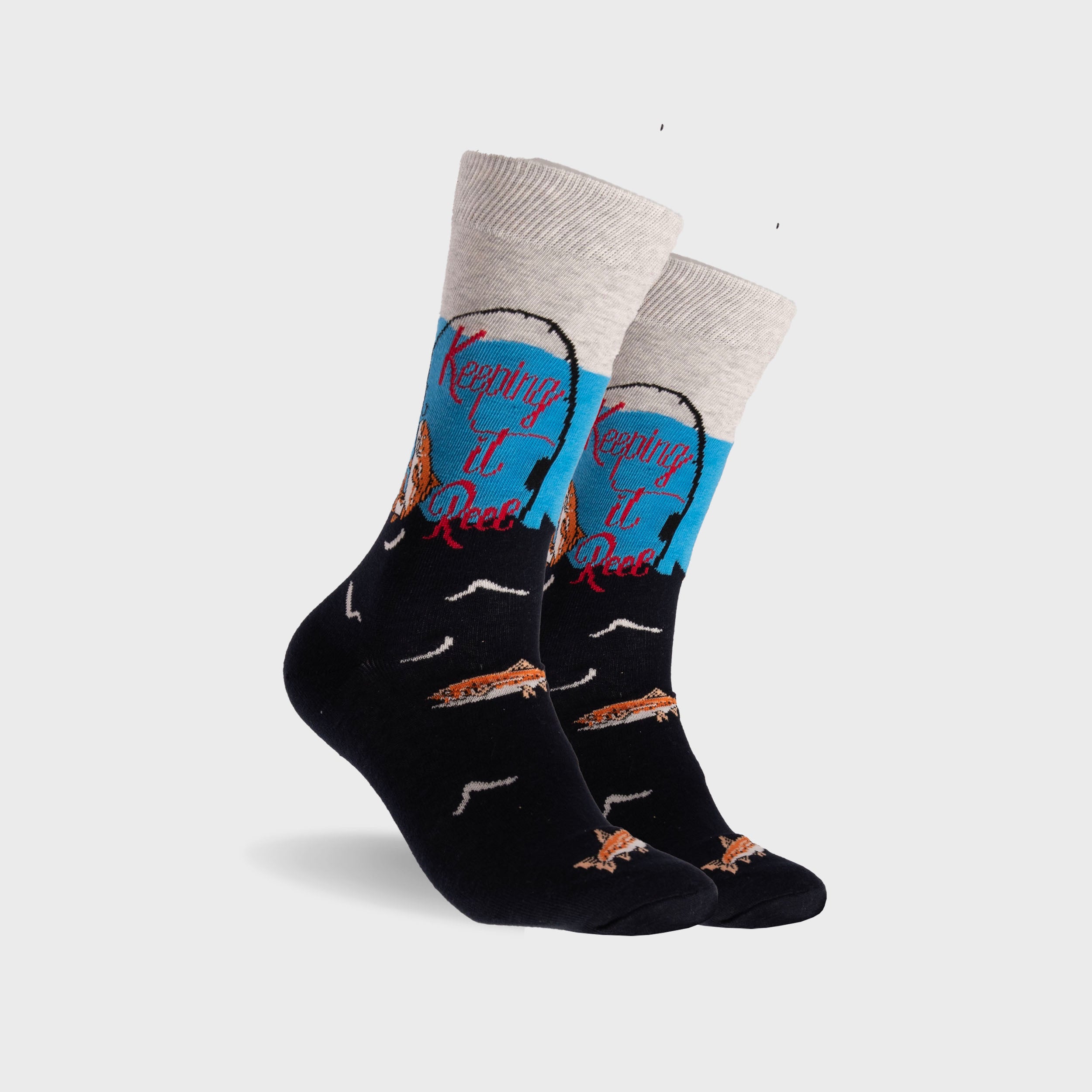 Men's Keeping It Reel Cotton Crew Socks - Navy Blue Fishing-Themed Comfortable Casual Socks for Everyday Wear, Outdoor Activities & Gifts