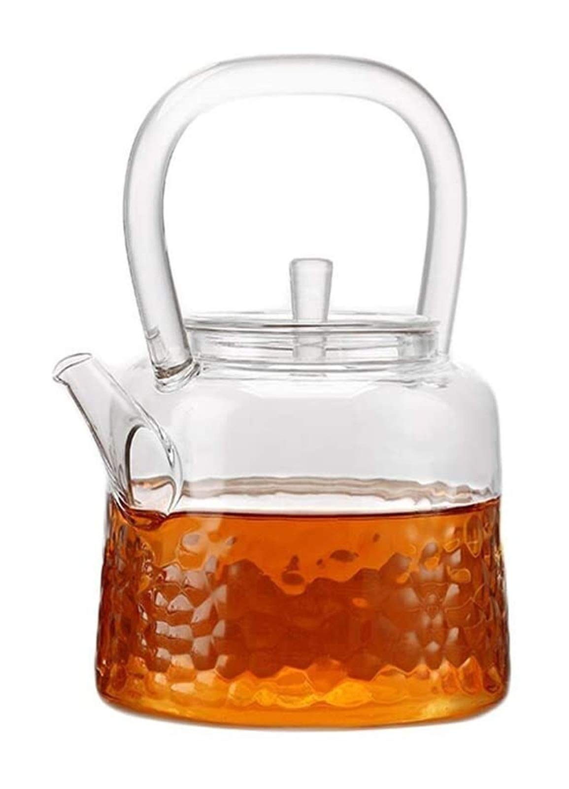 Glass Teapot with Hammered Pattern - Transparent Cold Brew Iced Tea Maker with Removable Infuser - Perfect for Home, Office & Summer Outdoor Picnics