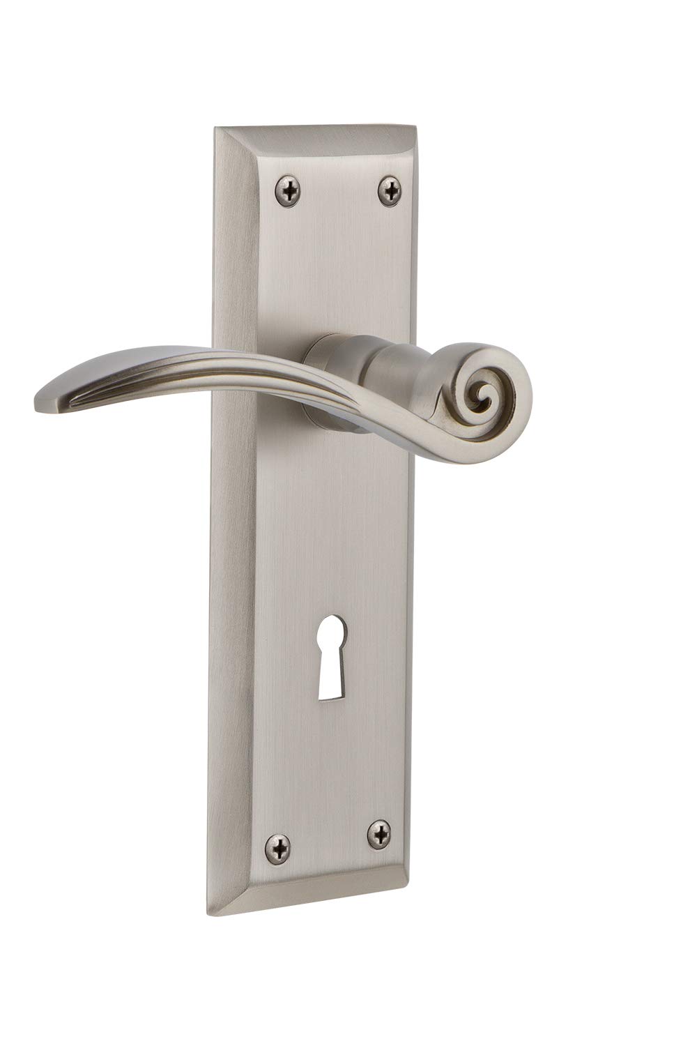 Nostalgic Warehouse New York Plate Privacy Door Handle with Keyhole & Swan Lever in Satin Nickel - Perfect for Vintage Home Decor & Interior Doors