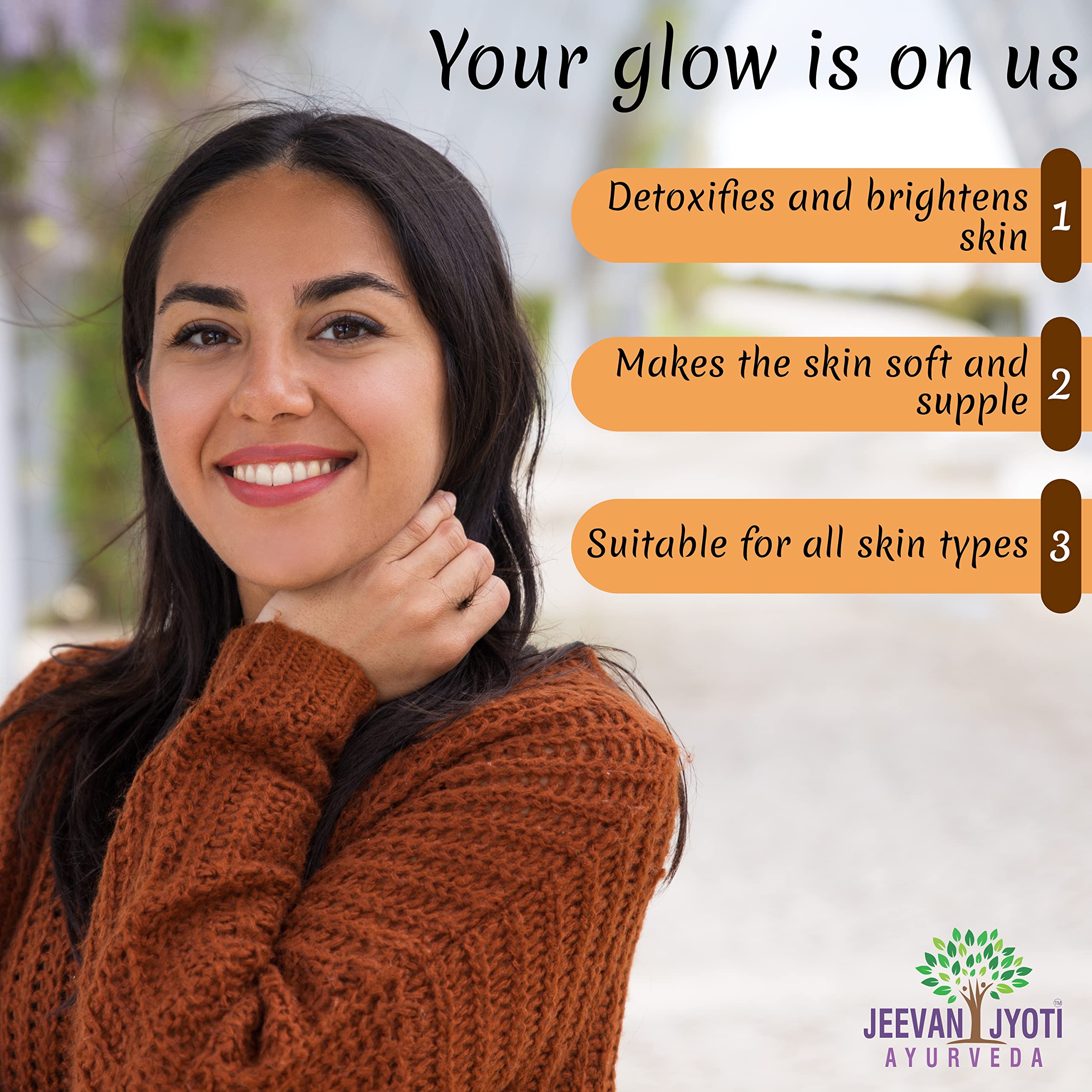 JEEVAN JYOTI AYURVEDA Detoxifying Clay Face Mask - Anti Acne & Deep Cleansing with Turmeric, Neem & Sandalwood | SLS & Paraben Free, Cruelty-Free | Perfect for Daily Skincare & Acne Treatment