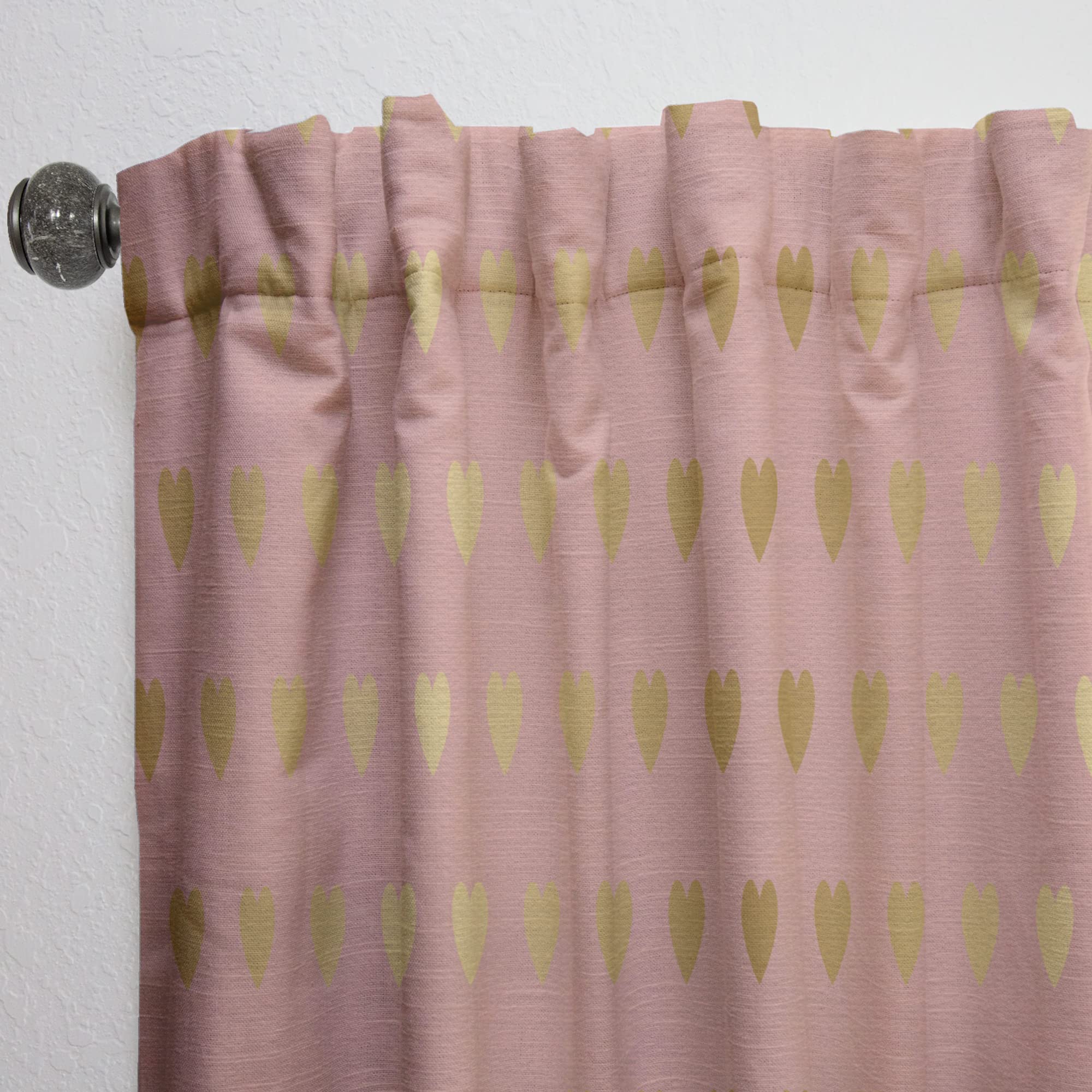 DesignQ Gold Heart Print Pink Thermal Insulated Curtains - Single Panel 52x90 Inches - Elegant Window Treatments for Bedroom & Living Room (Perfect for Home Decor, Privacy & Temperature Control)