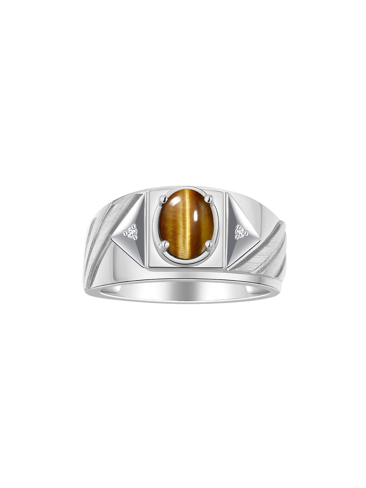 Rylos Men's Sterling Silver Designer Rings - 8x6MM Oval Gemstone & Diamond Accents - Classic Birthstone Rings for Men (Sizes 8-13) | Perfect for Weddings, Anniversaries & Gifts