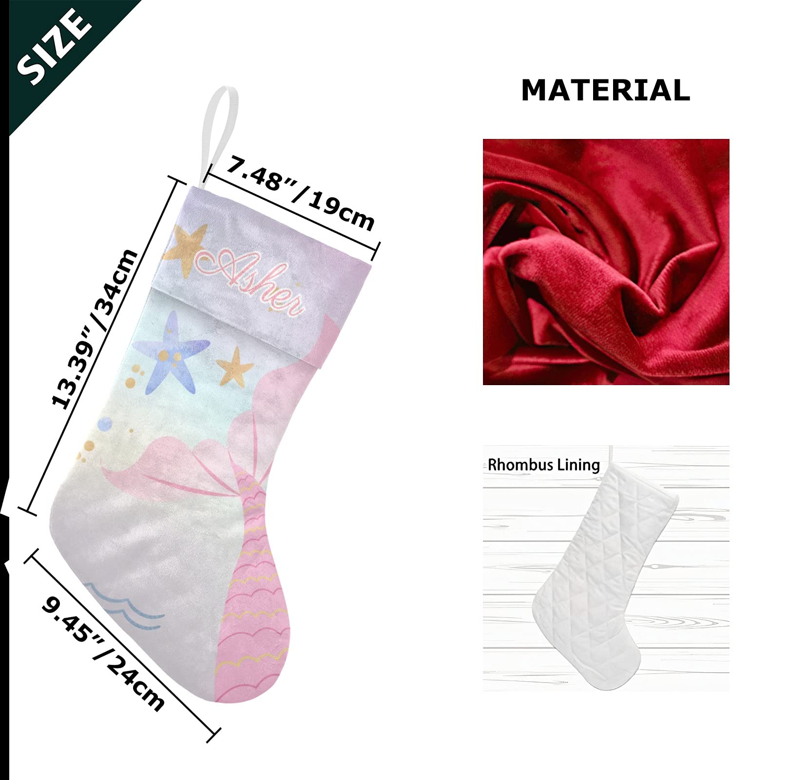 **Personalized Christmas Stockings with Name - Large Custom Family Stockings for Adults, Kids, Baby & Pets (Mermaid Pink) - Perfect Holiday Decor & Gift for Girls, Boys, Christmas Xmas Celebrations**