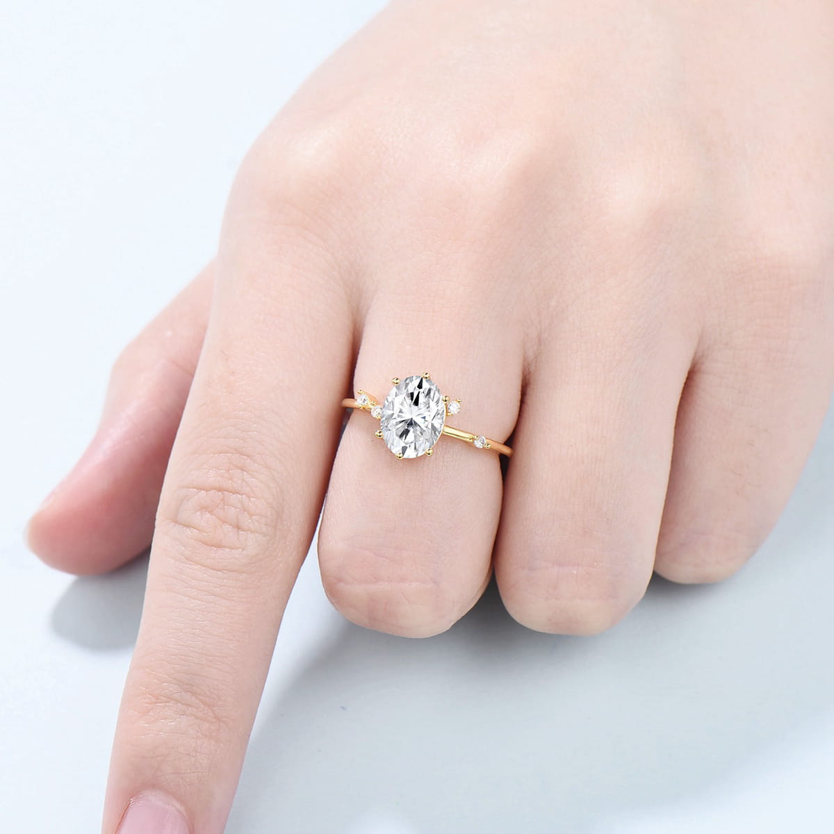 Elegant Oval Cut Moissanite Engagement Ring - 14K Solid Yellow Gold, Minimalist 6-Prong Cluster Diamond Wedding Band for Women - Perfect Promise Ring & Jewelry Gift for Anniversaries, Proposals & Special Occasions