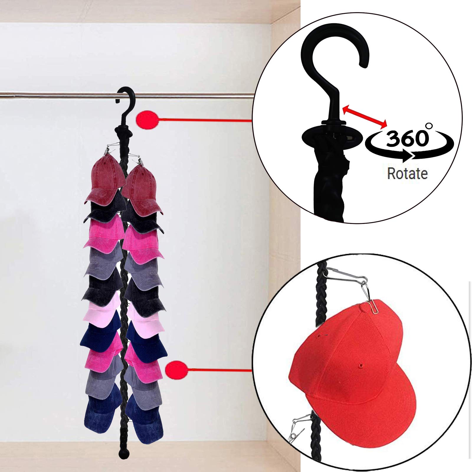 Pmsanzay Closet Hanging Cap Keeper - Space Saving Hat Rack Organizer for Closet - Holds Up to 20 Hats of Any Size - Durable Closet Hook Storage for Baseball Caps, Beanies & Accessories - Perfect for Bedroom, Dorm, Office & Entryway Organization