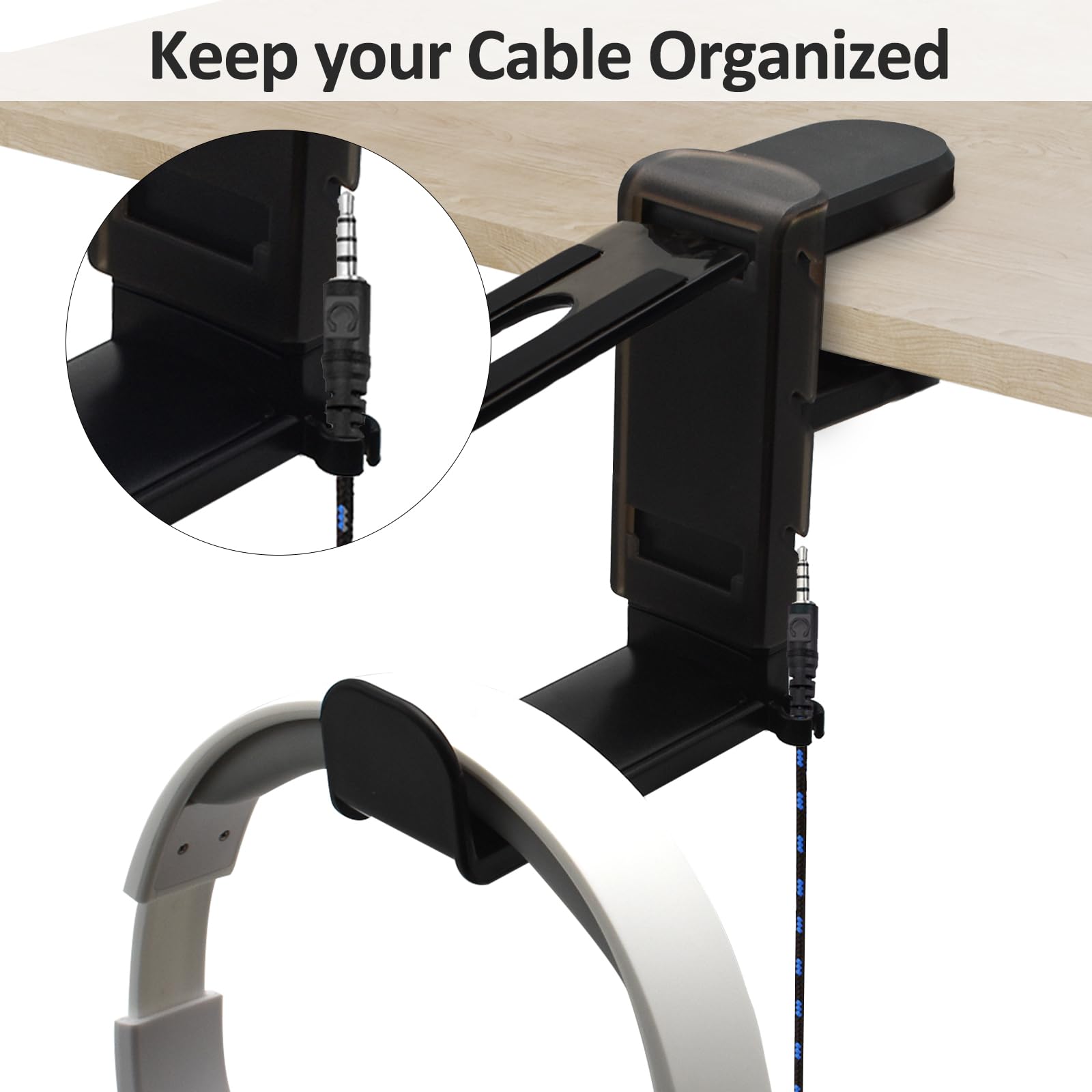 Yiomxhi 2 in 1 Gaming Headset and Controller Holder - 360° Rotating Desk Stand with Cable Management for PS5, Xbox, PC Accessories (Black) - Perfect for Gaming Setup, Office Organization & Streamer Workstations