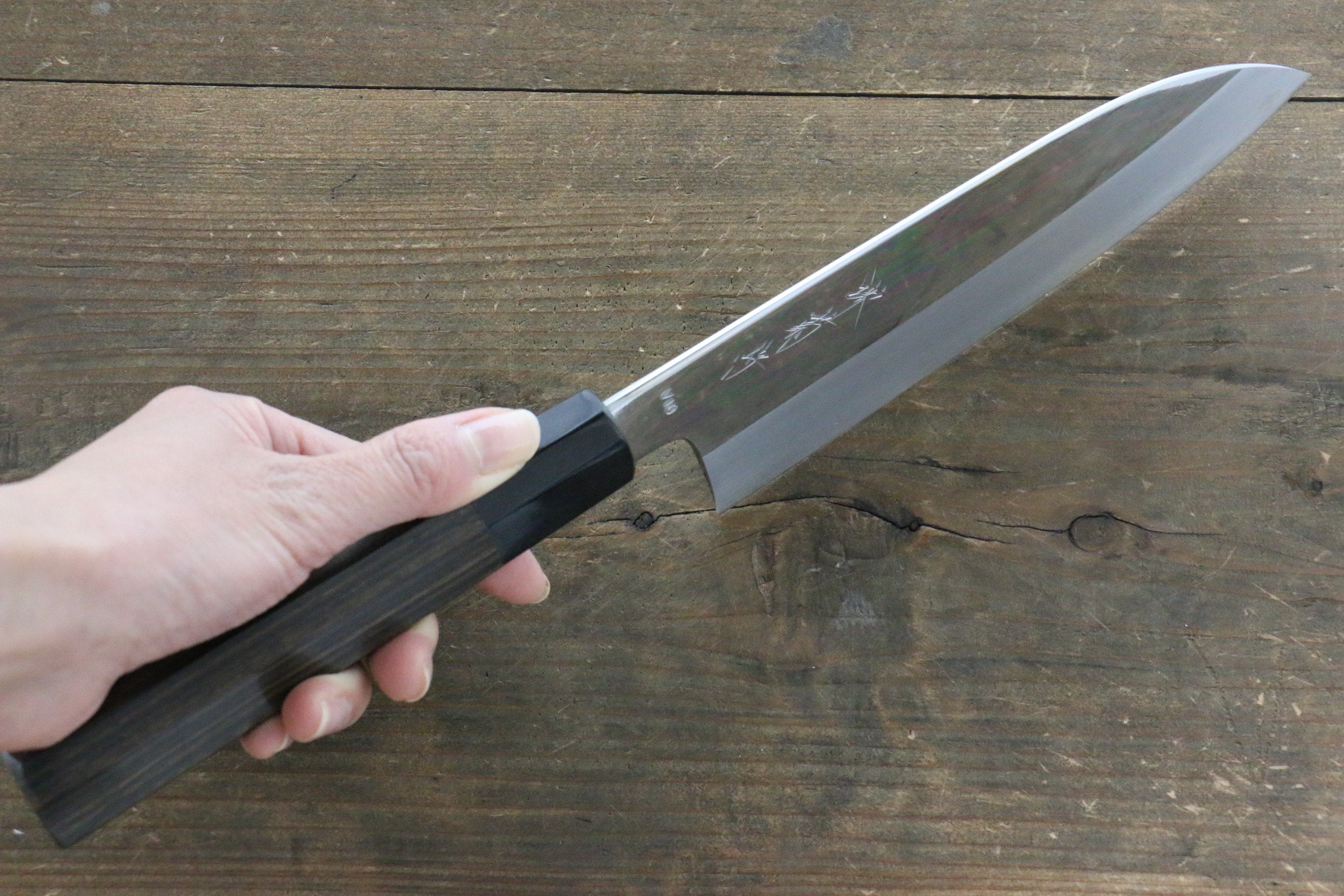 Premium Kikumori VG10 Santoku Knife 180mm - Japanese Chef Knife with Mirrored Finish & Ebony Handle - Perfect for Slicing, Dicing, and Chopping Vegetables, Meat, and Fish