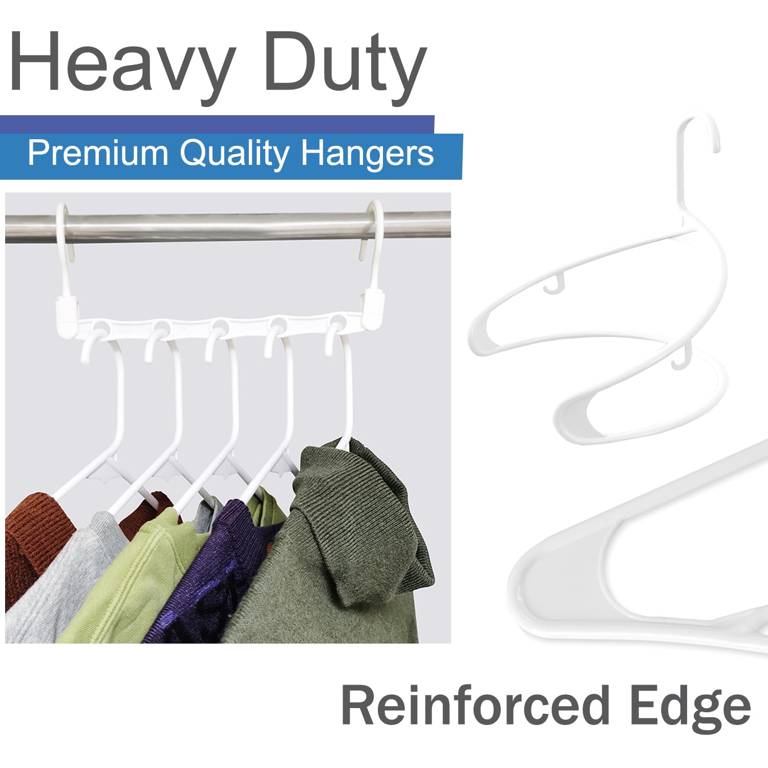 50 Pack White Space Saving Collapsible Plastic Hangers with Cascading Hooks - Magic Extenders for Shirts, Coats, Pants, Dresses & Skirts - Closet Storage Organizer Rack for Everyday Use - Perfect for Small Spaces & Travel