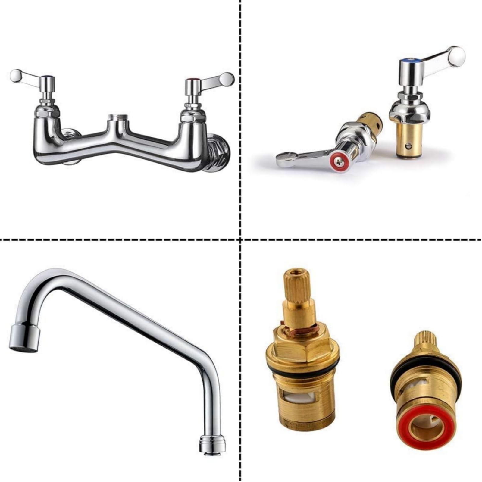 8 Inch Commercial Wall Mount Kitchen Faucet - Heavy Duty Brass Swing Spout Faucet with Chrome Finish (8