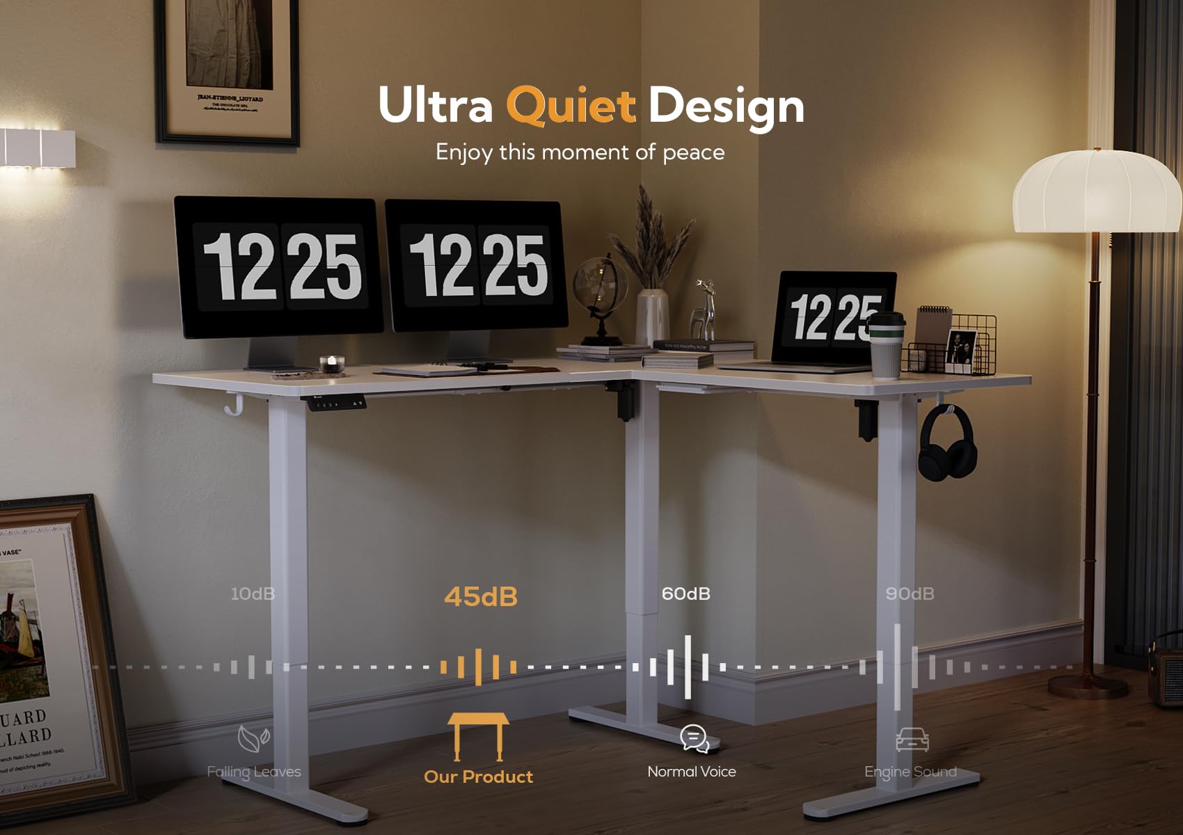 Claiks L-Shaped Adjustable Height Electric Standing Desk - Dual Motor Corner Sit Stand Desk, 63x55 Inches with Splice Board, White - Perfect for Home Office, Gaming & Workspace Ergonomics