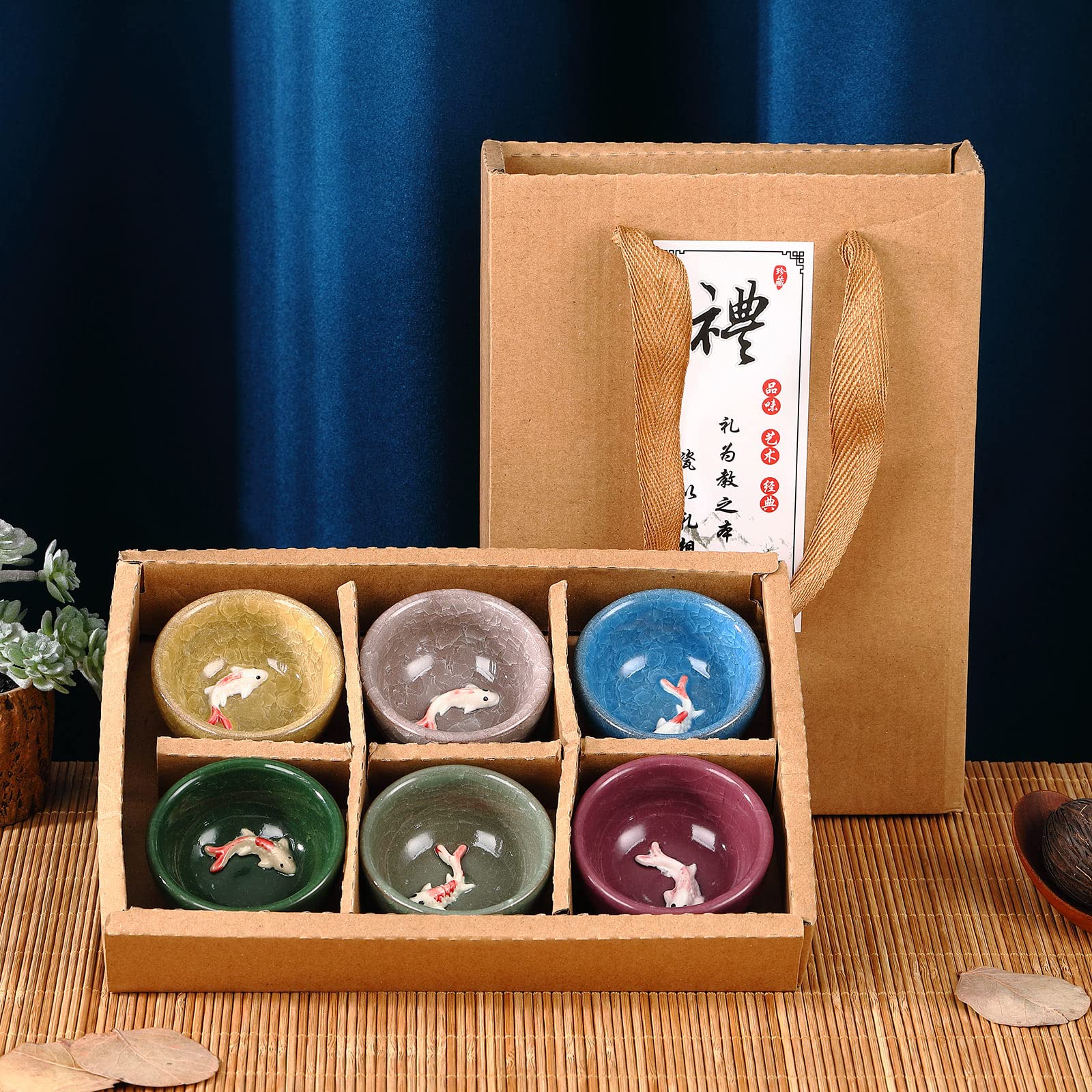 Skyley 6-Piece Korean Soju Shot Glass Set - Handcrafted Porcelain Ceramic Cups with Koi Fish Design, Perfect for Soju, Tea, and Cocktails | Elegant Drinkware for Home Bars, Parties, and Asian Dining