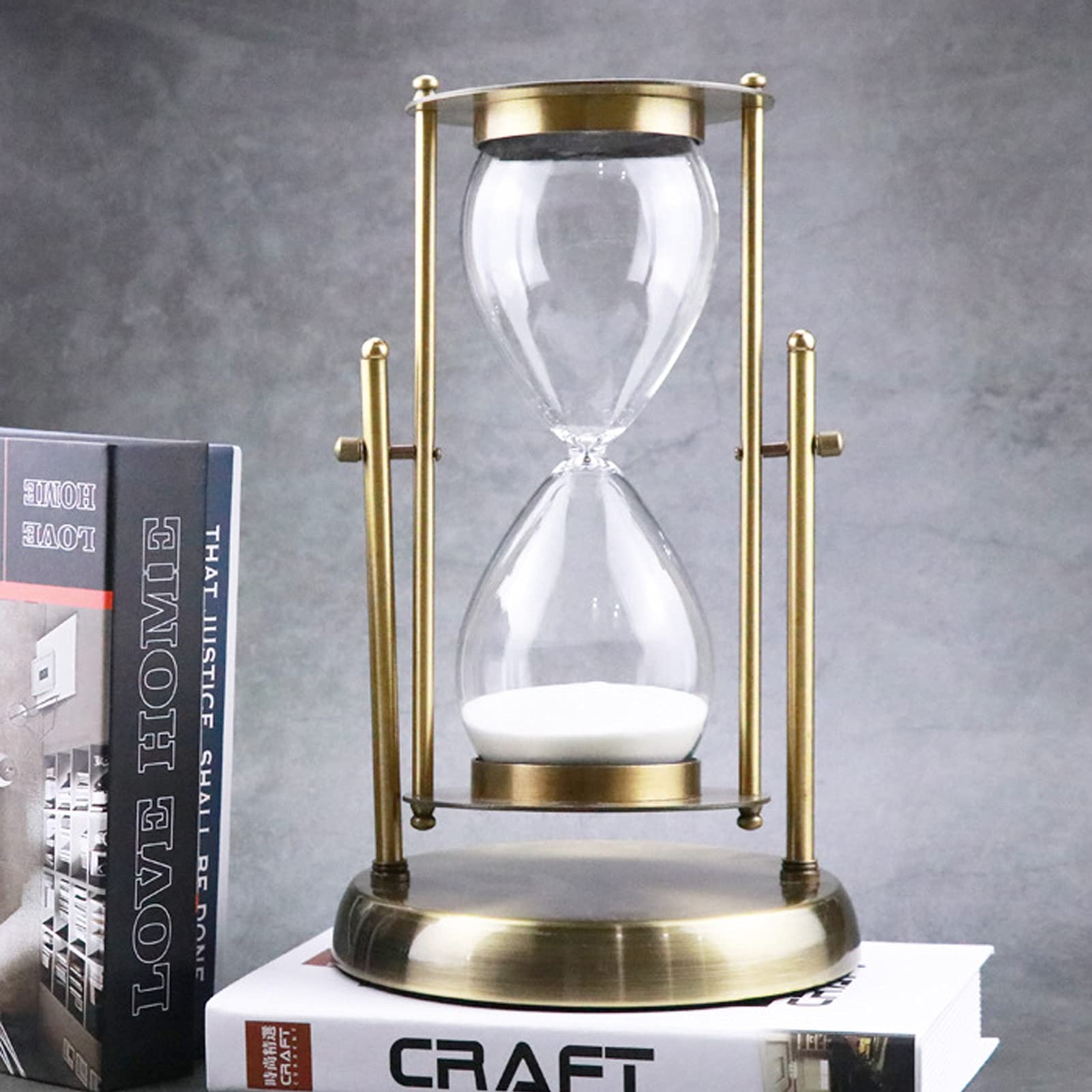 Antique Hourglass Sand Timer - 60 Minute Metal White Sand Visual Timer with 360° Rotation | Perfect for Cooking, Office, Wedding & Home Decor | Kitchen Timer, Meditation Aid & Decorative Centerpiece