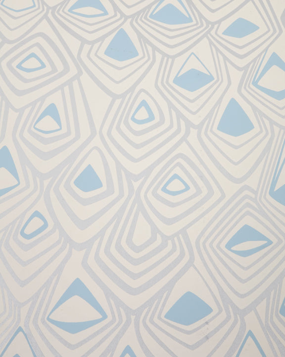 Boho Diamond Wallpaper - Metallic Silver & Fairy Blue on Off White | Peel & Stick Removable Wallpaper for Bedroom, Living Room, Nursery Decor