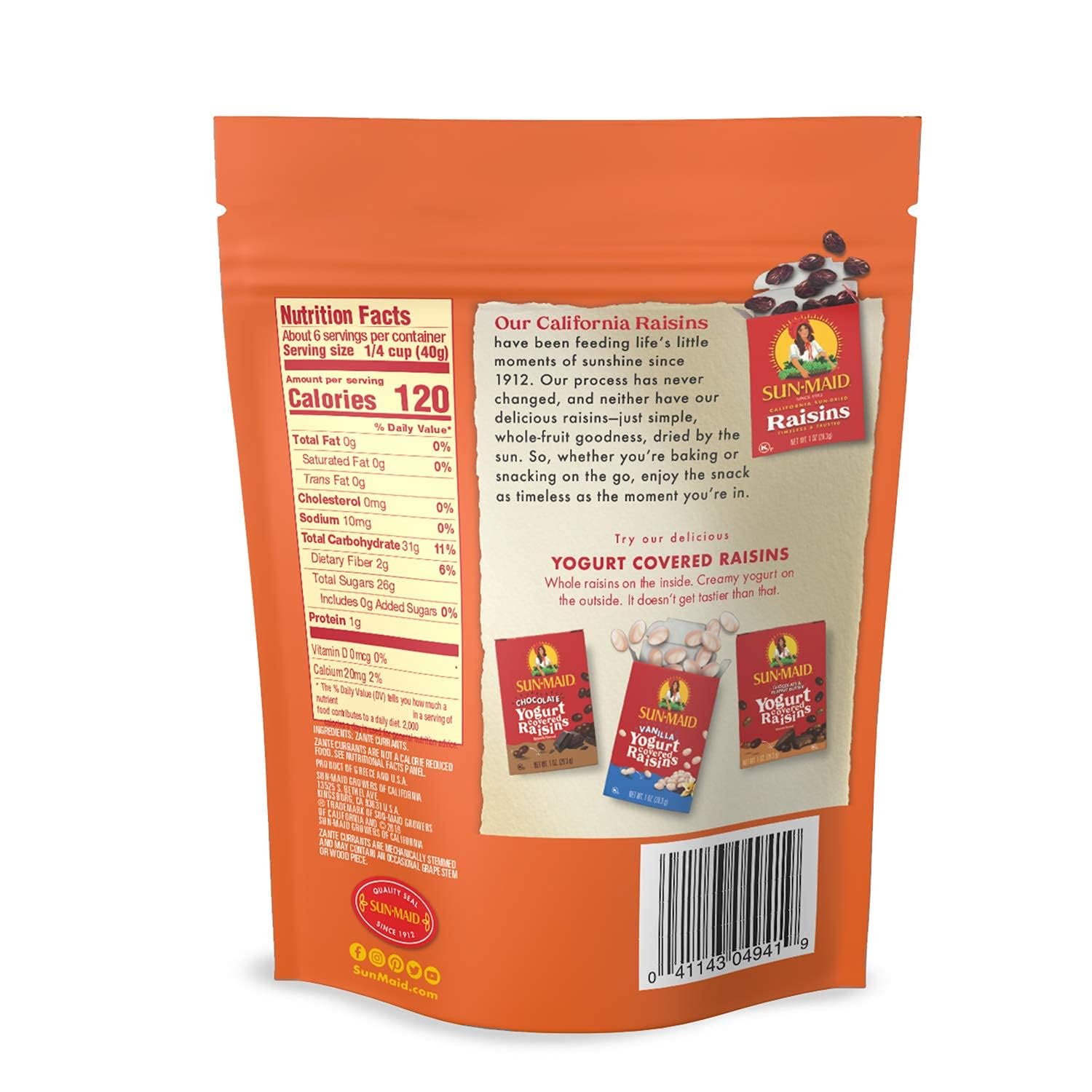 Sun-Maid California Sun-Dried Zante Currants (10 Pack) 8 oz Resealable Bags - All Natural Dried Fruit Snacks for Kids & Adults - Perfect for Lunch Boxes, Baking, Trail Mix & Healthy Snacking