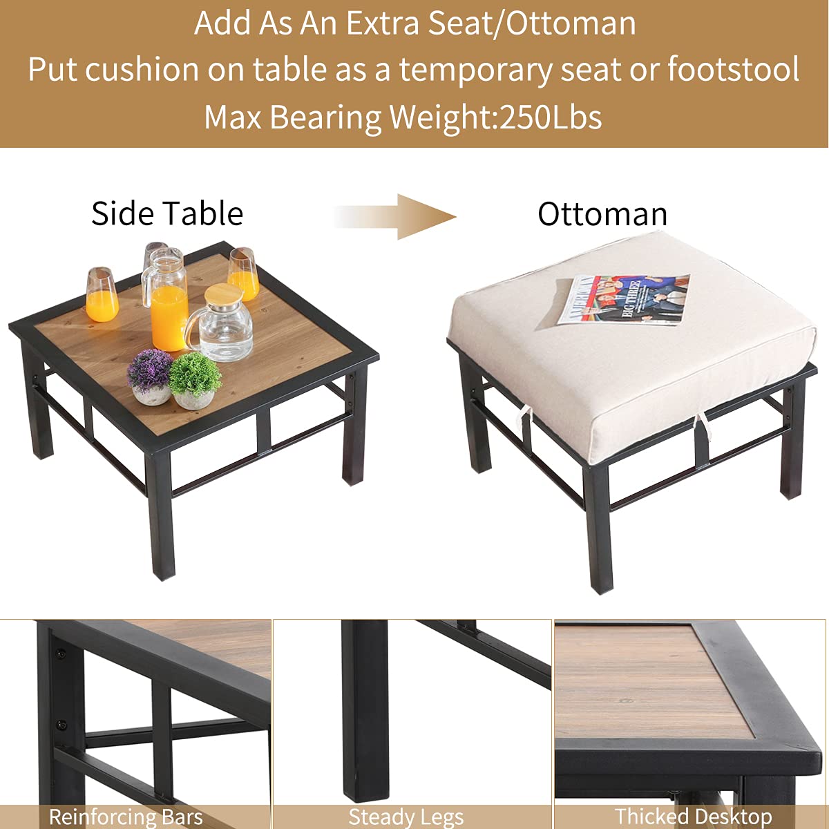 **Weather-Resistant Aluminum Composite Panel Outdoor Side Table with Wood Grain - Patio, Bistro & Conversation Coffee Table for Outdoor Furniture Sets - Perfect for Backyard, Garden & Poolside Relaxation**