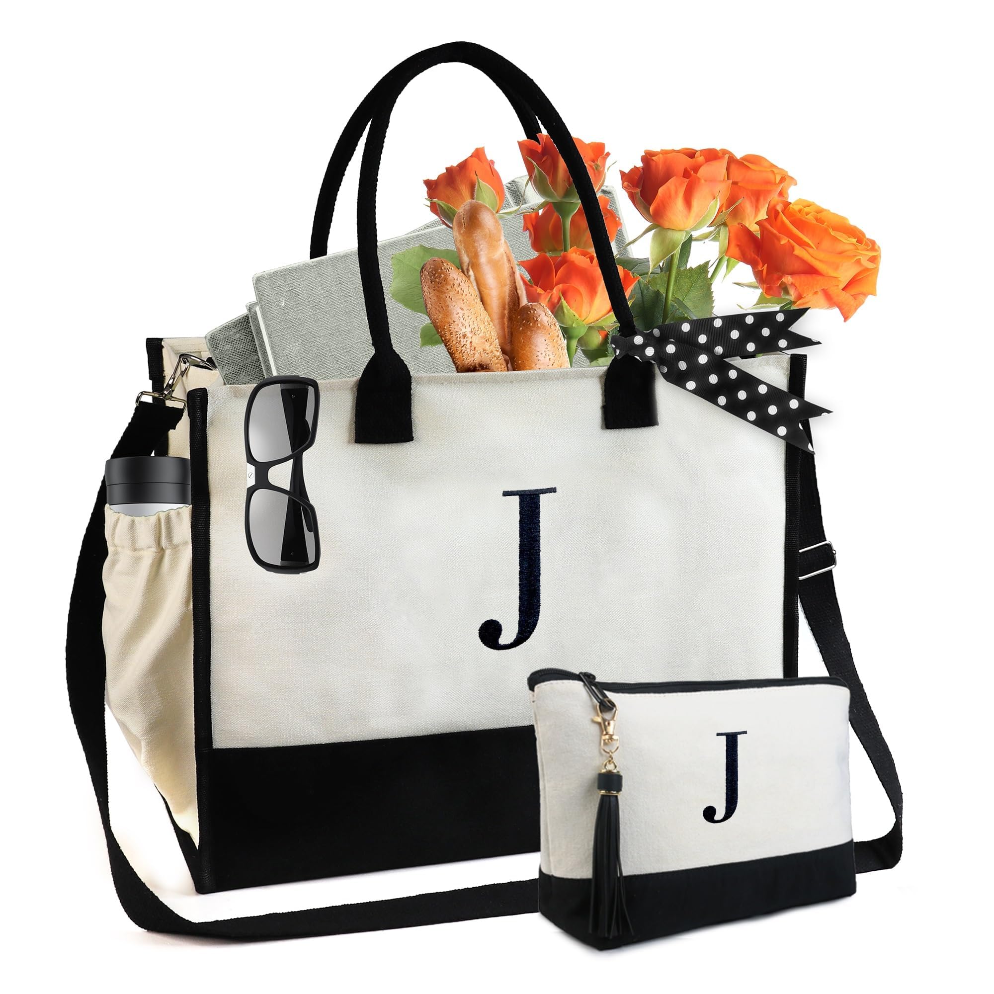 Personalized Monogram Initial Tote Bag for Women - BeeGreen Canvas Gift for Mom, Teacher, Friend Birthday - Perfect for Mother's Day, Holiday Relaxation & Everyday Use