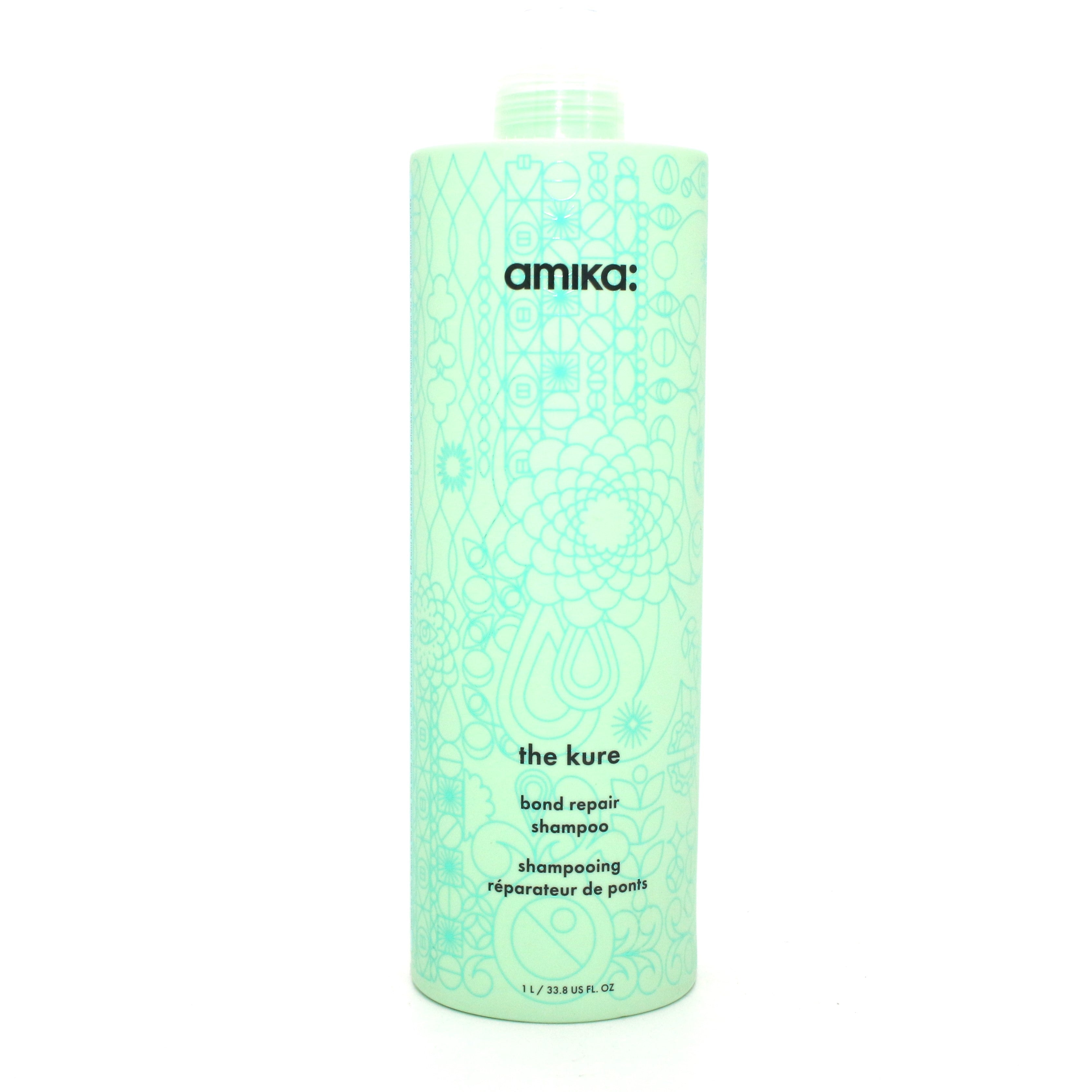 Amika The Kure Bond Repair Shampoo for Damaged Hair - 33.8 oz Large Size - Sulfate-Free & Vegan Formula for Color-Treated & Chemically Processed Hair - Salon Quality Hair Care at Home