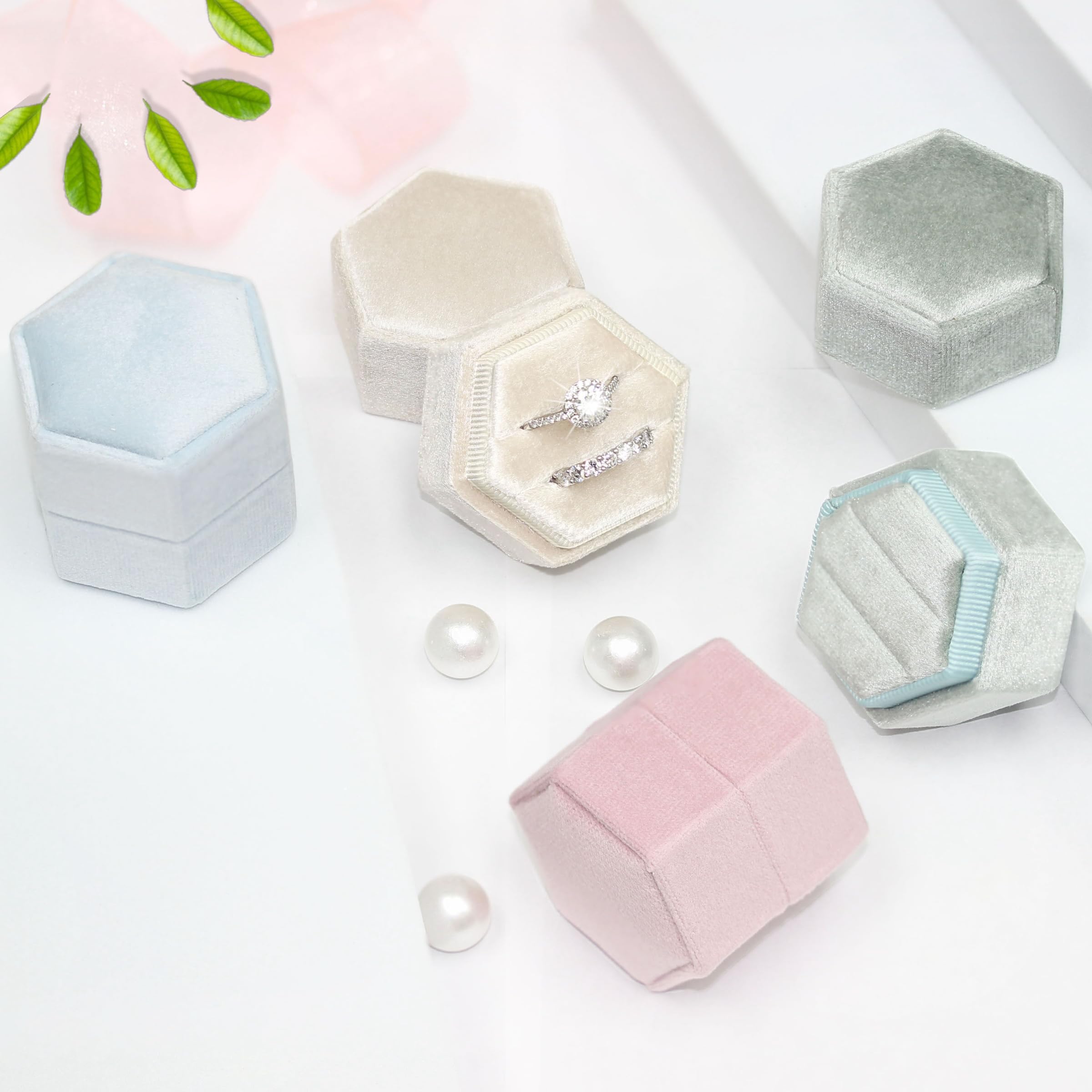 Hexagon Velvet Jewelry Box with Detachable Lid - 2 Slots Ring Holder for Engagement, Wedding & Proposal - Emerald Green Wedding Gift for Brides & Couples - Perfect for Ceremonies, Anniversaries & Romantic Surprises