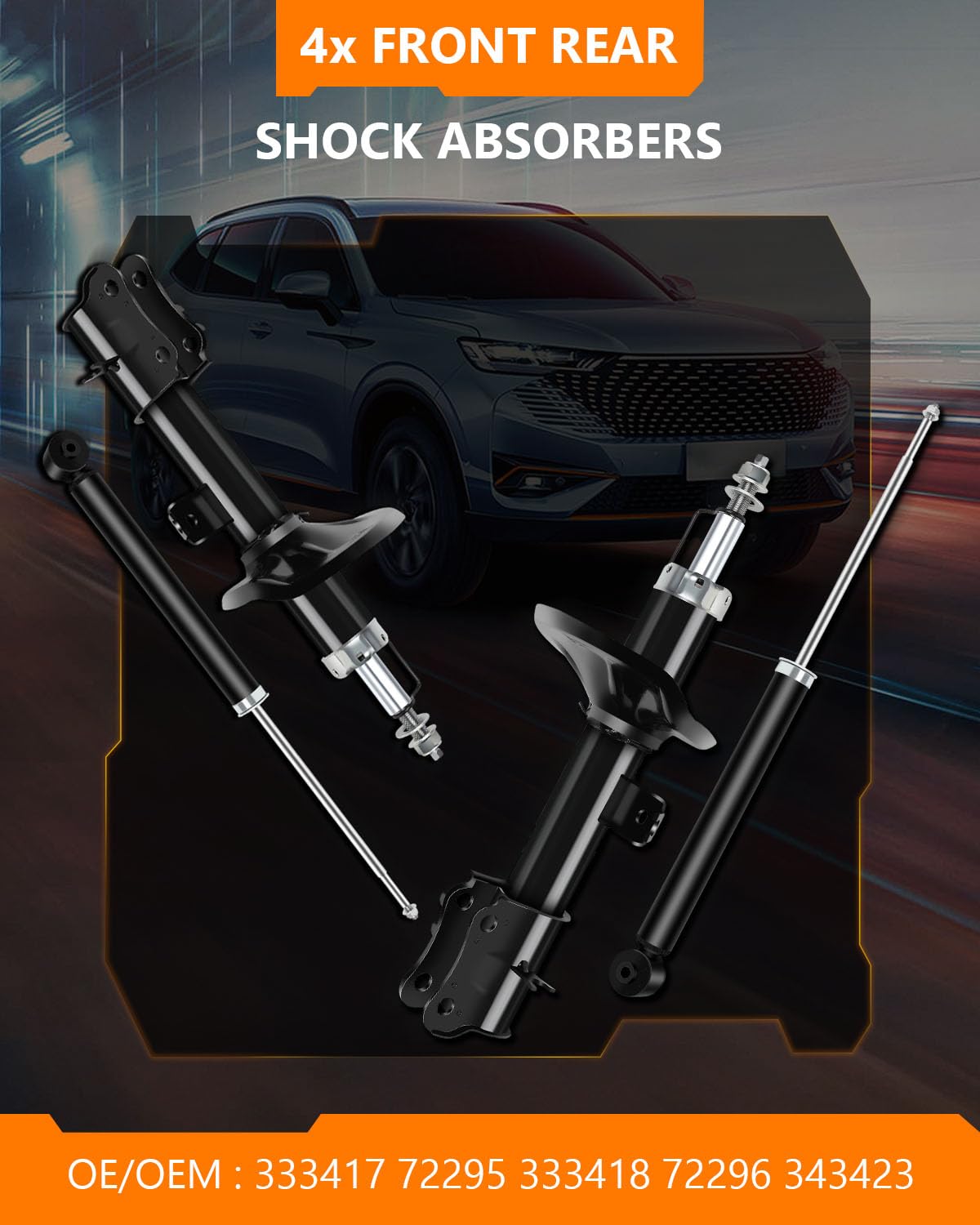 OCPTY Front & Rear Shock Absorbers for Chevy Aveo 2004-2011, Pontiac G3 2009-2010, Suzuki Swift 2004-2009 - Gas Struts (Set of 4) - Smooth Ride & Enhanced Handling for City Driving & Daily Commutes