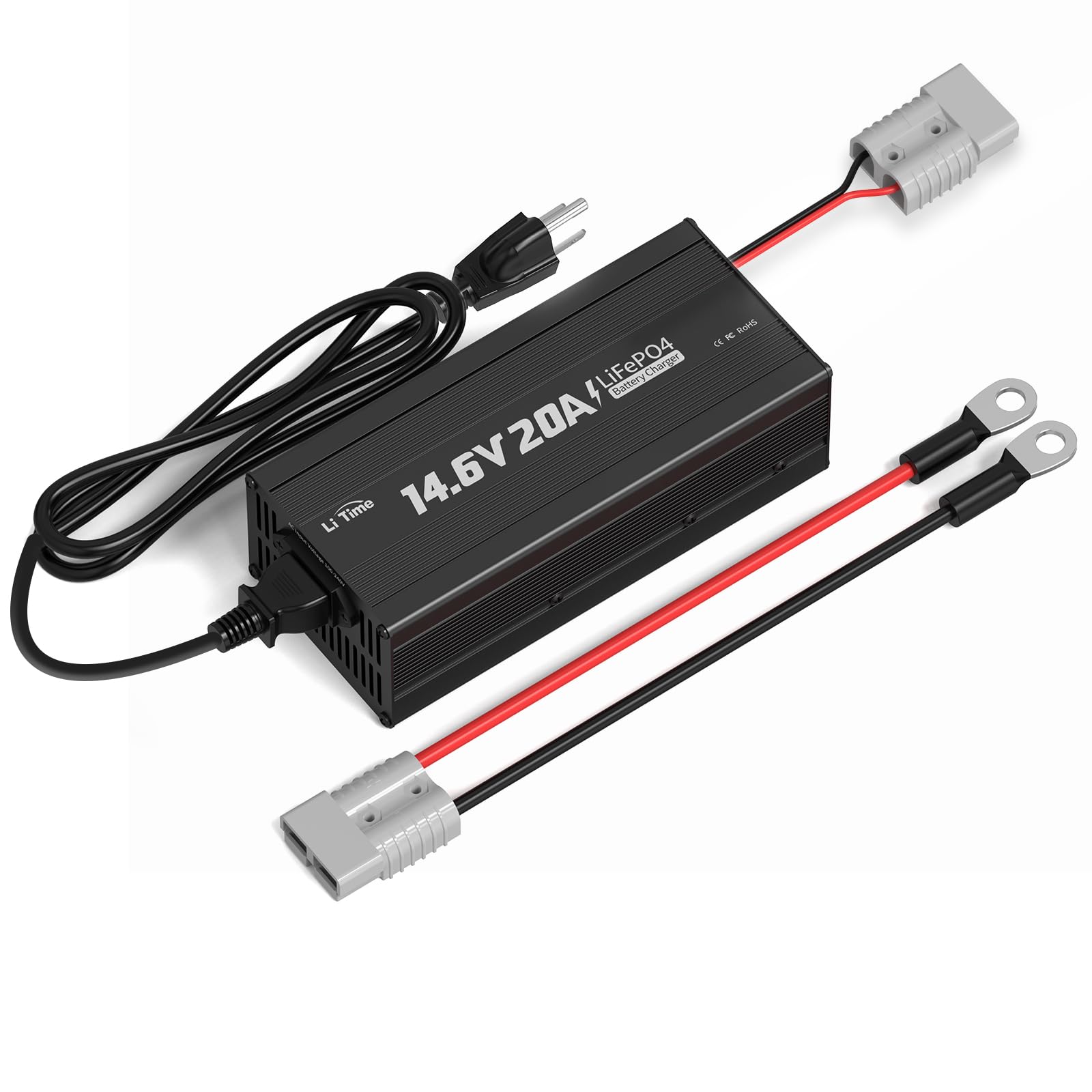 LiTime 12V 20A Lithium Battery Charger for LiFePO4 Batteries - 14.6V AC-DC Power Supply with Anderson Connector & LED Display - Perfect for RV, Marine, Solar & Off-Grid Power Systems - Fast Charging Deep Cycle Rechargeable Batteries