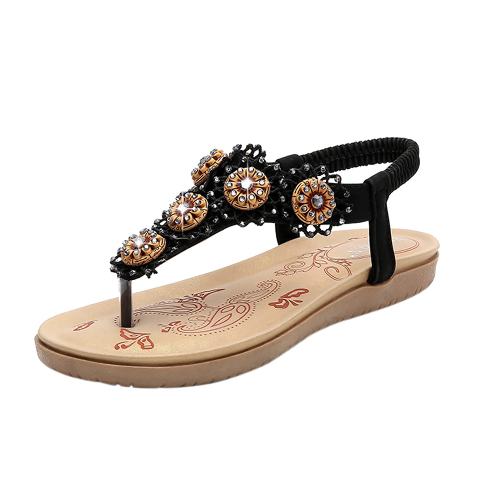 Women's Bohemian Beaded Elastic Strap Sandals - Comfortable Casual Flip Flops for Beach, Vacation & Summer Outfits