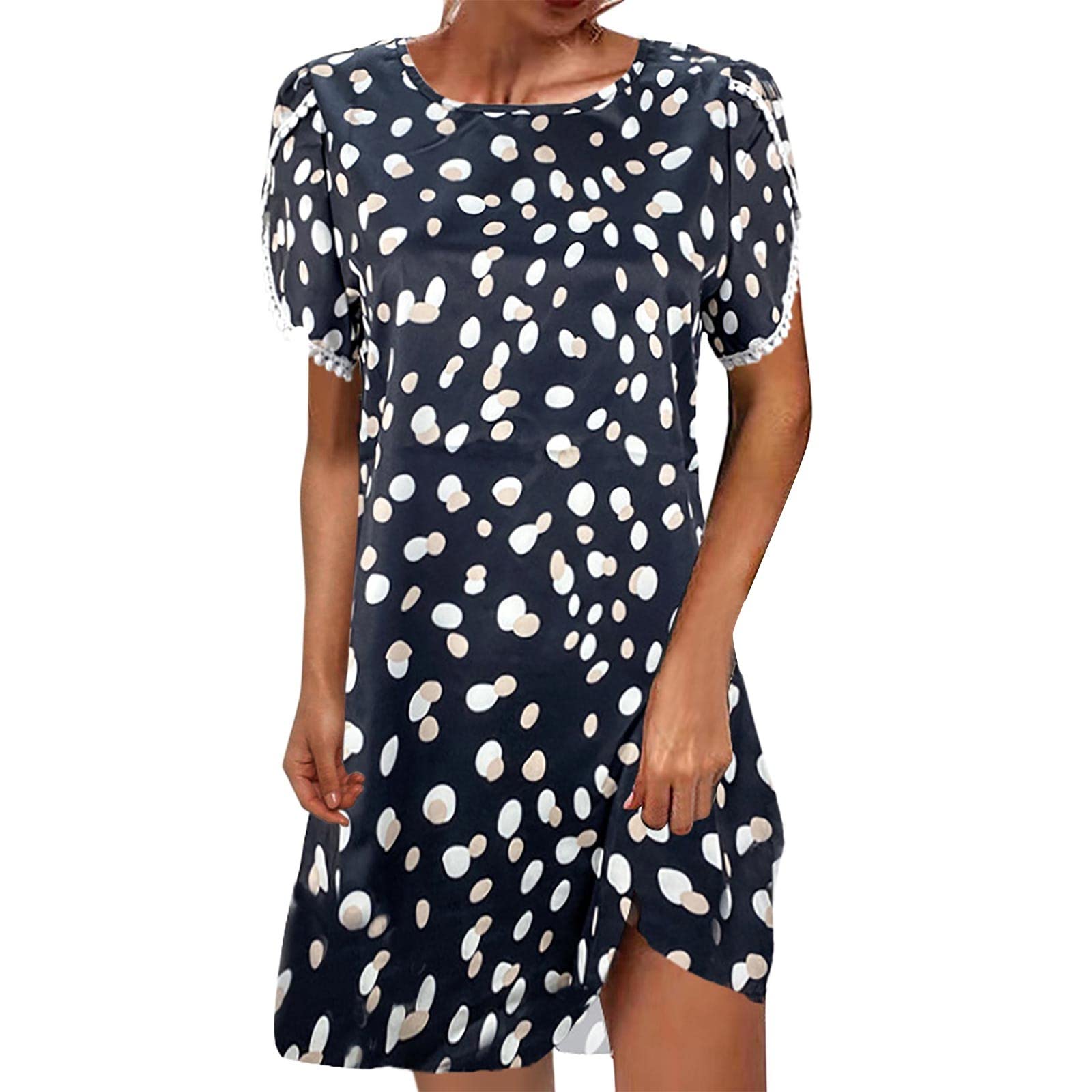 Women's Summer Casual Lace Flare Midi Dress - Off Shoulder Short Sleeve A-Line Sun Dress for Beach, Vacation & Outdoor Parties
