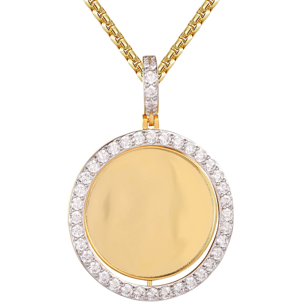 925 Sterling Silver Gold Tone Solitaire Round Picture Photo Circle Spin Pendant Necklace - Perfect for Gifts, Anniversaries, and Everyday Elegance