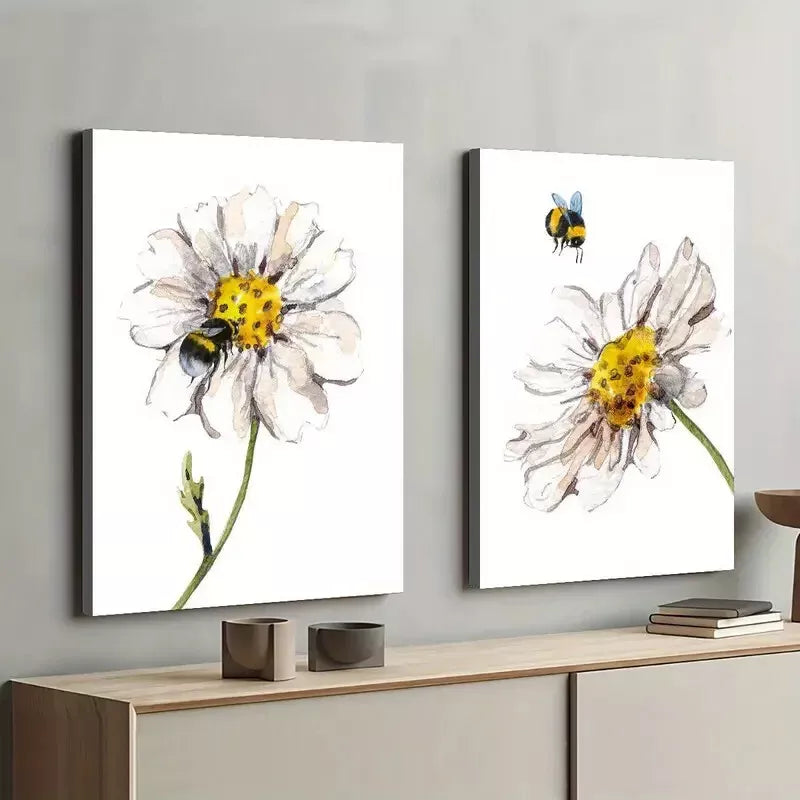 2-Piece Bee and Flower Classic Design Framed Wall Art - 50x75cm High Quality Canvas Print | 100% Australian Made | Ready to Hang | Perfect for Living Room, Bedroom & Office Decor