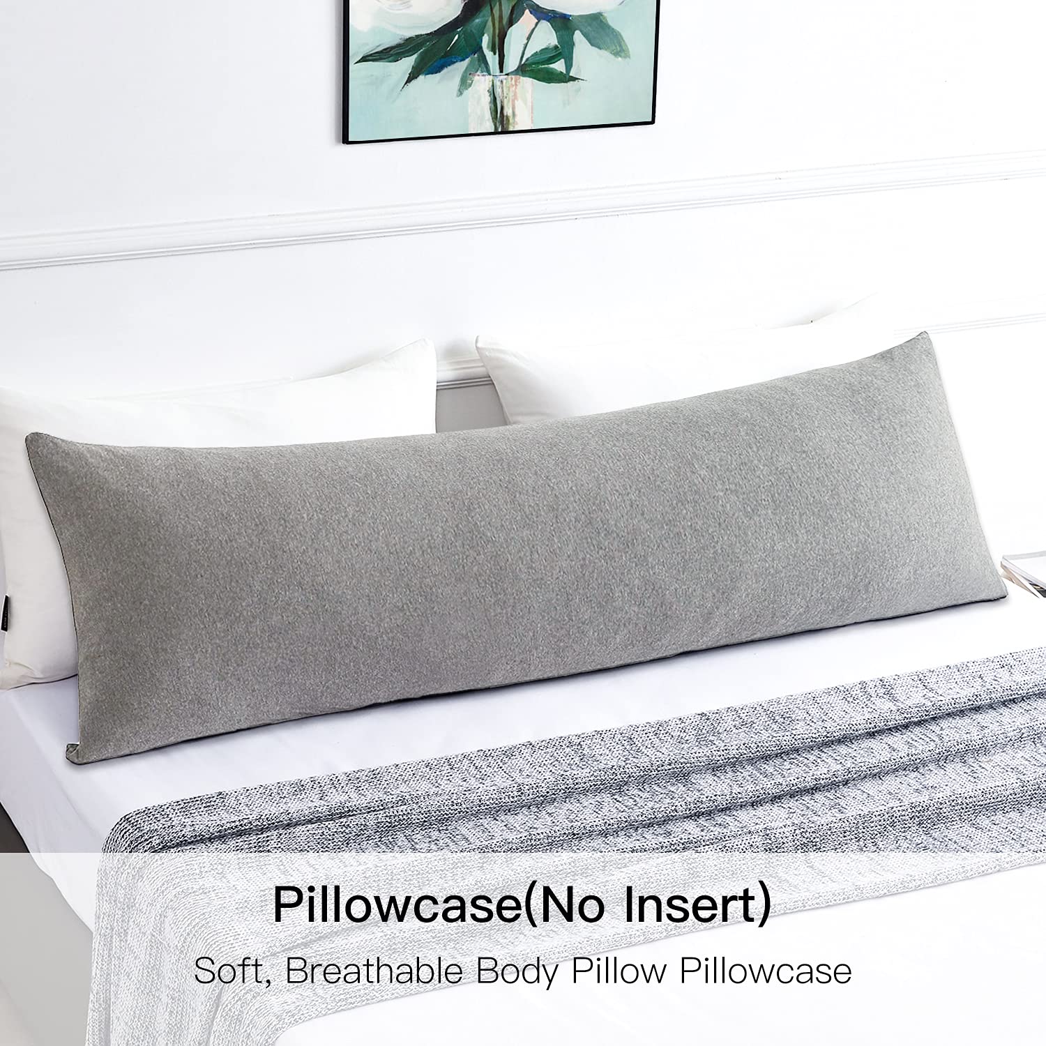 20x60 Inch Soft Cotton Body Pillow Case with Zipper - Light Grey Jersey Pillow Cover for Comfortable Sleeping, Anime Fans & Pregnancy Support