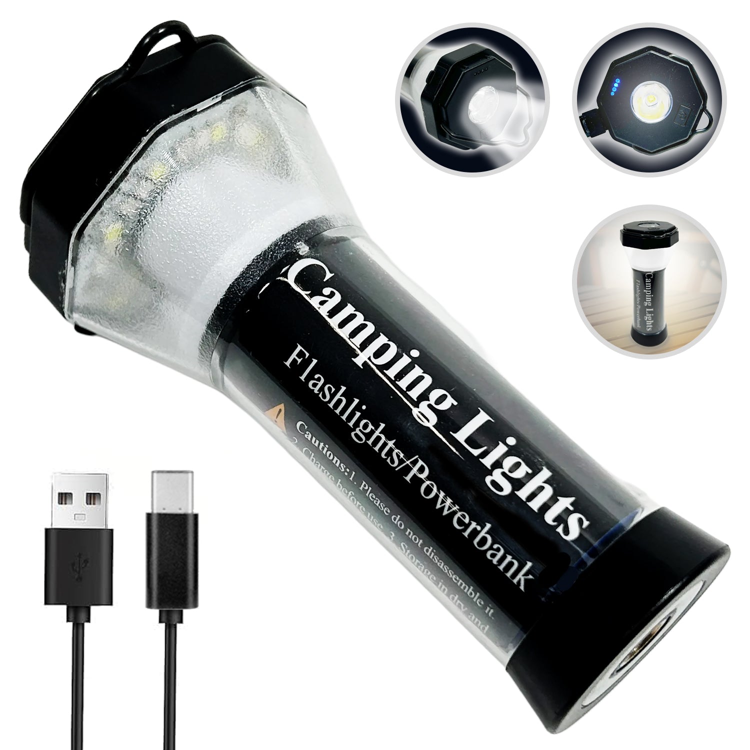 Rechargeable LED Camping Lantern with Flashlight & Power Bank - Waterproof Portable Light for Outdoor Adventures, Hiking, Emergency, and Power Outages