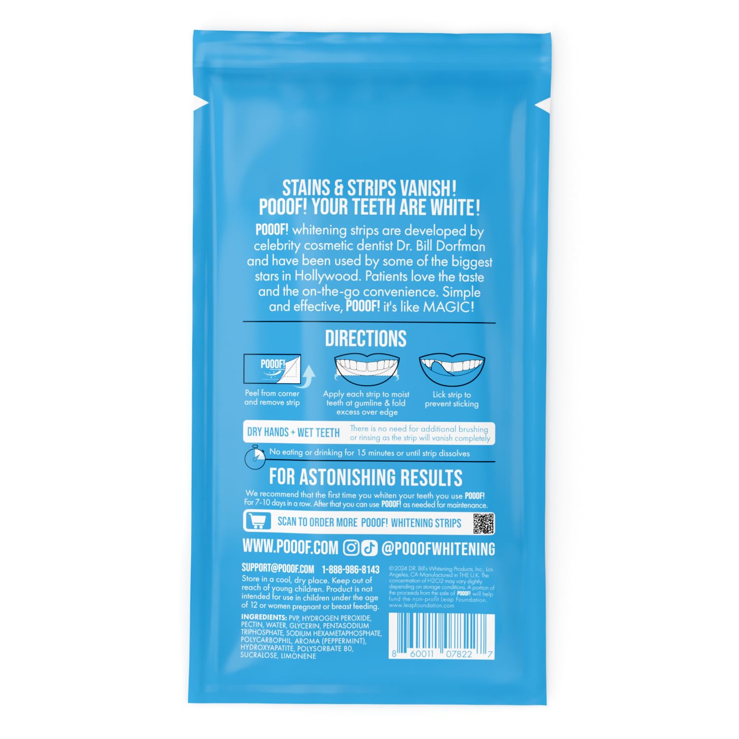 Dr. Bill Dorfman POOOF!® Rapid Dissolving Teeth Whitening Strips - Enamel Safe, Polar Mint Flavor, 20 Strips Pack | Professional At-Home Teeth Whitening Solution for Brighter Smile, Perfect for Weddings, Job Interviews & Special Occasions