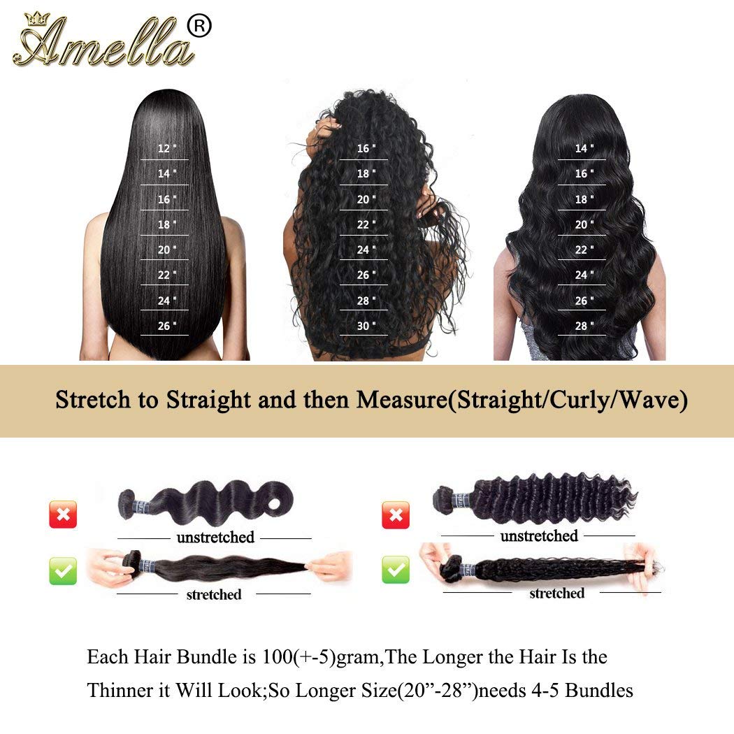 Amella Hair 100% Unprocessed Brazilian Body Wave Human Hair Weave - 22 Inch 8A Virgin Hair Bundles (90-95g) Natural Black Color for Stunning Hairstyles | Perfect for Extensions, Weaving & Protective Styling