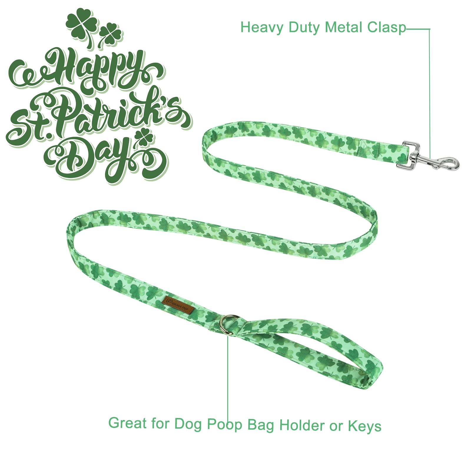 St. Patrick's Day Dog Leash & Matching Collar Set - Durable Cotton Pet Leash with Lucky Shamrock Design for Small, Medium & Large Dogs - Perfect for Training, Walks & Spring Festivities